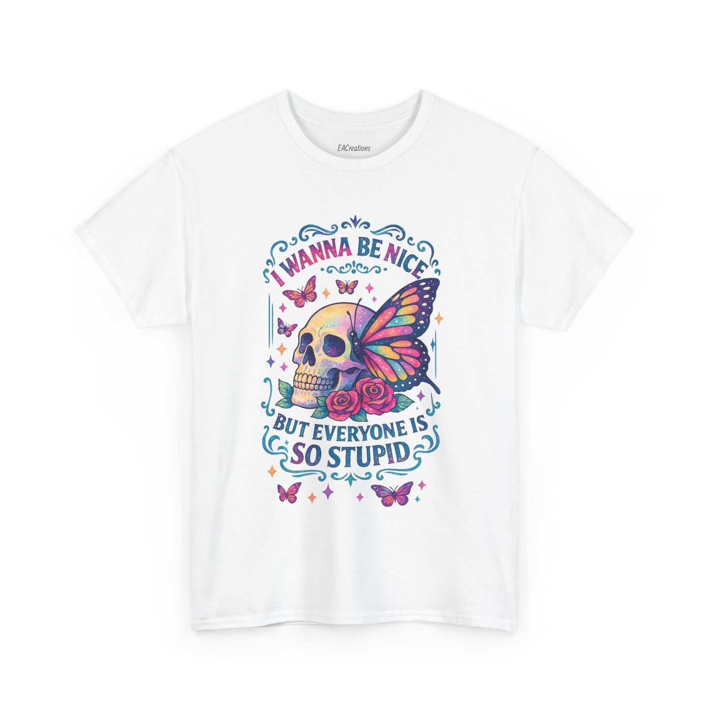 Colorful Skull & Butterfly Graphic Tee - Unique Gift for Halloween, Birthdays, Everyday Wear, Art Lovers, Funny Statement Shirt