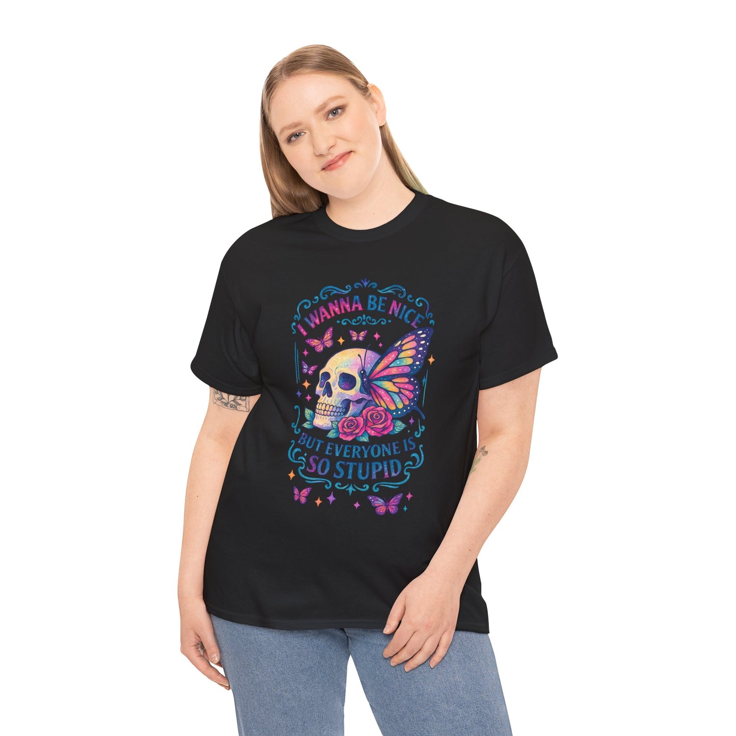 Colorful Skull & Butterfly Graphic Tee - Unique Gift for Halloween, Birthdays, Everyday Wear, Art Lovers, Funny Statement Shirt