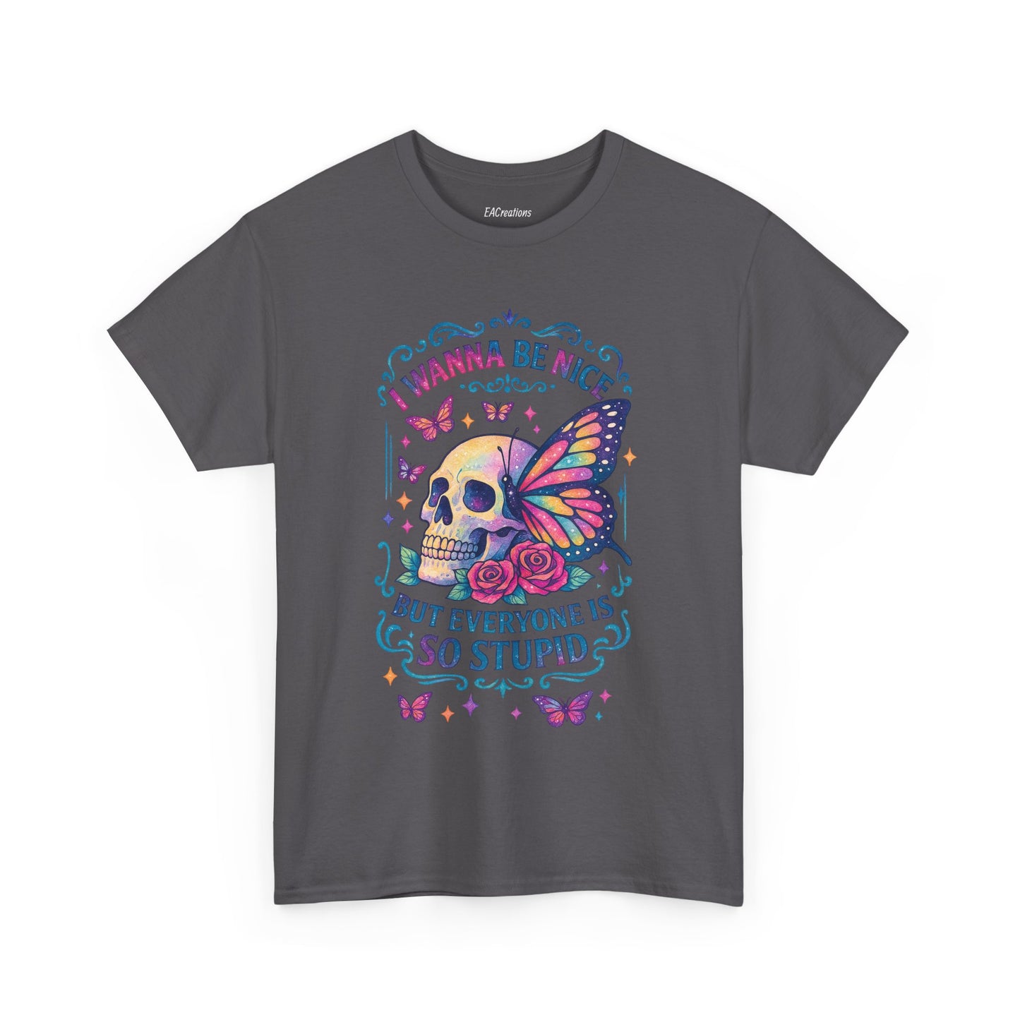 Colorful Skull & Butterfly Graphic Tee - Unique Gift for Halloween, Birthdays, Everyday Wear, Art Lovers, Funny Statement Shirt