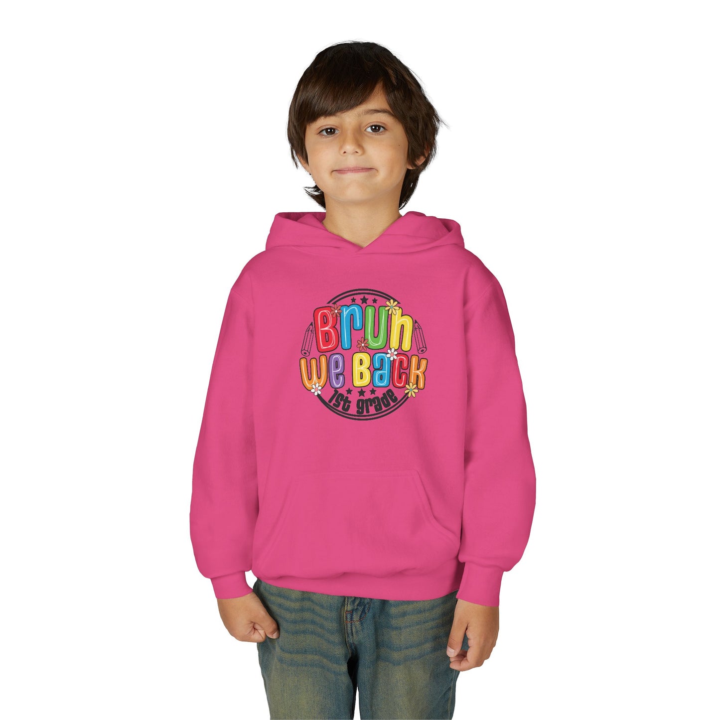 Colorful 1st Grade Hooded Sweatshirt, Back to School Gift, Youth Sweatshirt, Cheerful Hoodie for Kids, Fun Kids Apparel, Birthday Gift