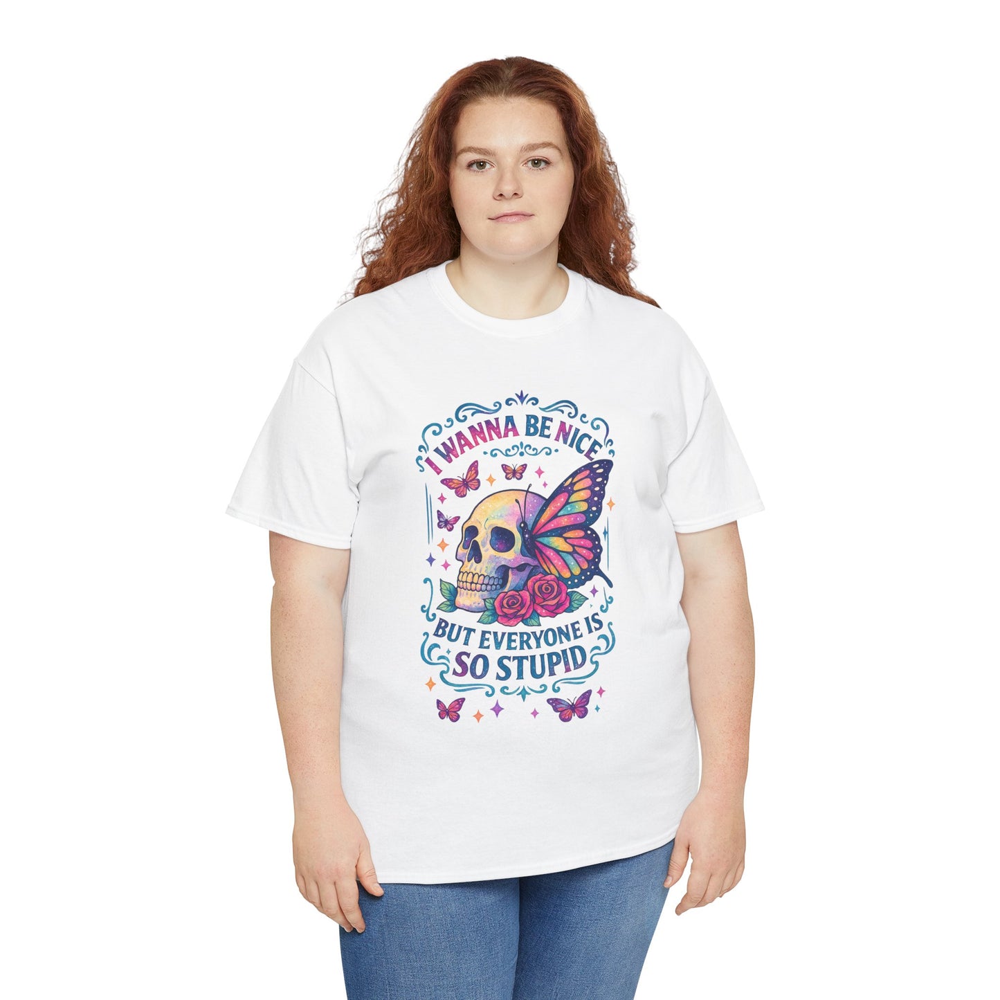 Colorful Skull & Butterfly Graphic Tee - Unique Gift for Halloween, Birthdays, Everyday Wear, Art Lovers, Funny Statement Shirt