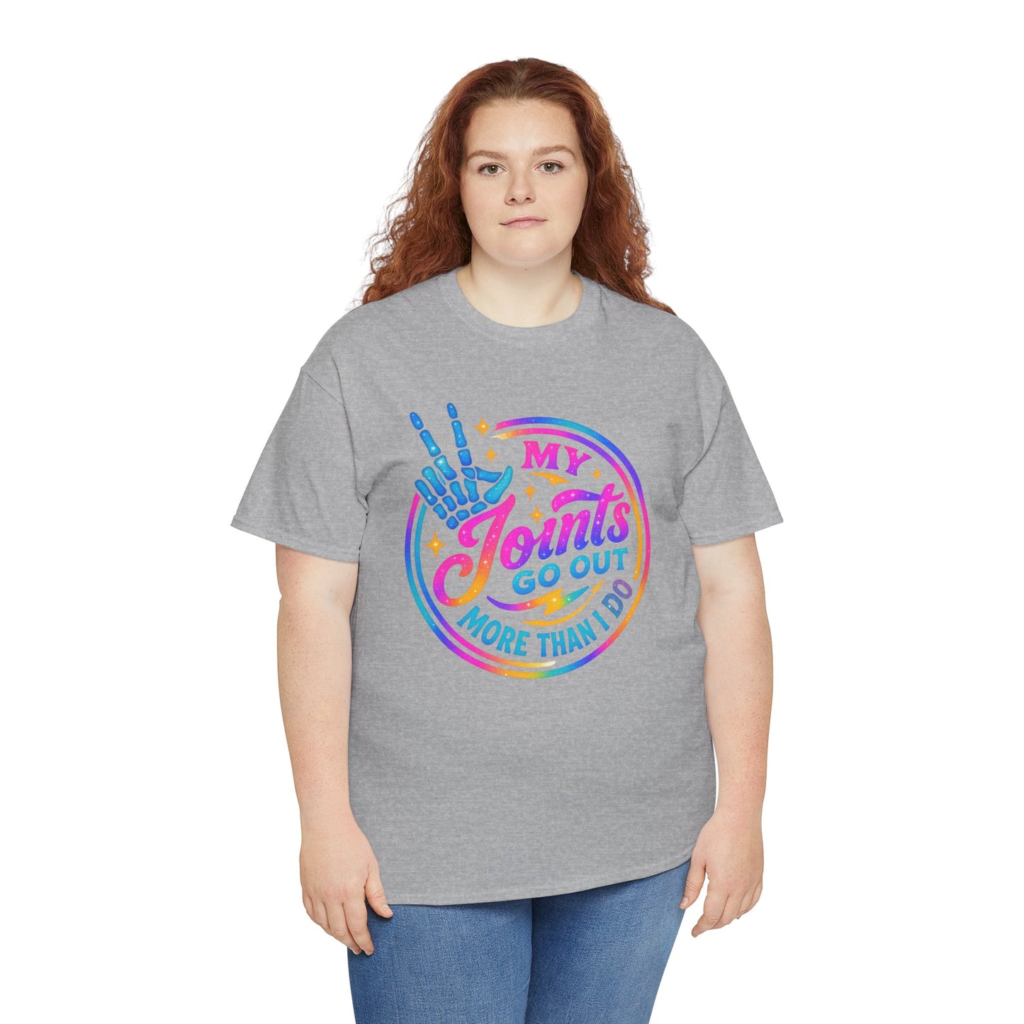My Joints Go Out Unisex Heavy Cotton Tee, Humor Tee, Gift for Joint Pain Relief, Funny Tee for Seniors, Relaxed Fit, Wellness Gift