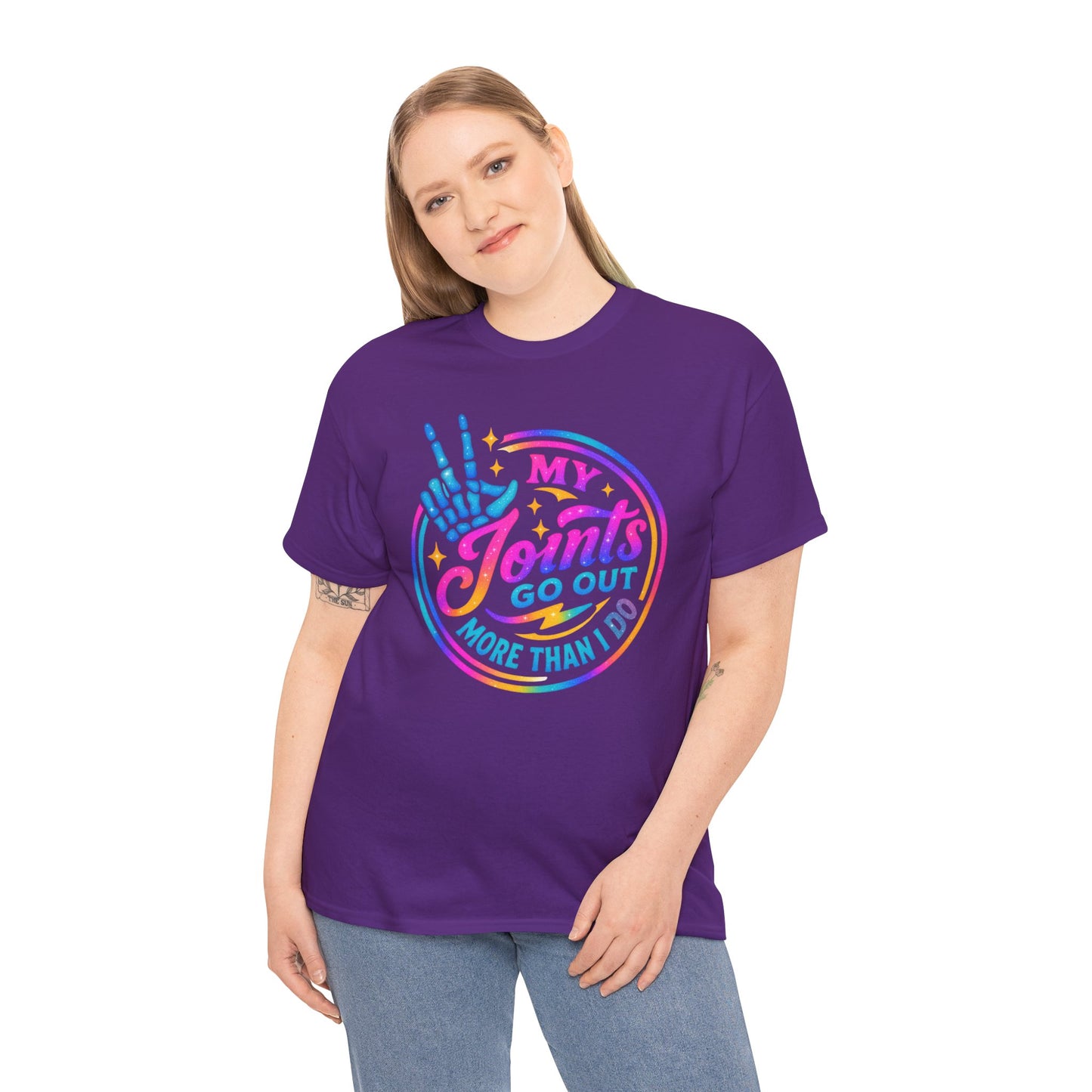 My Joints Go Out Unisex Heavy Cotton Tee, Humor Tee, Gift for Joint Pain Relief, Funny Tee for Seniors, Relaxed Fit, Wellness Gift