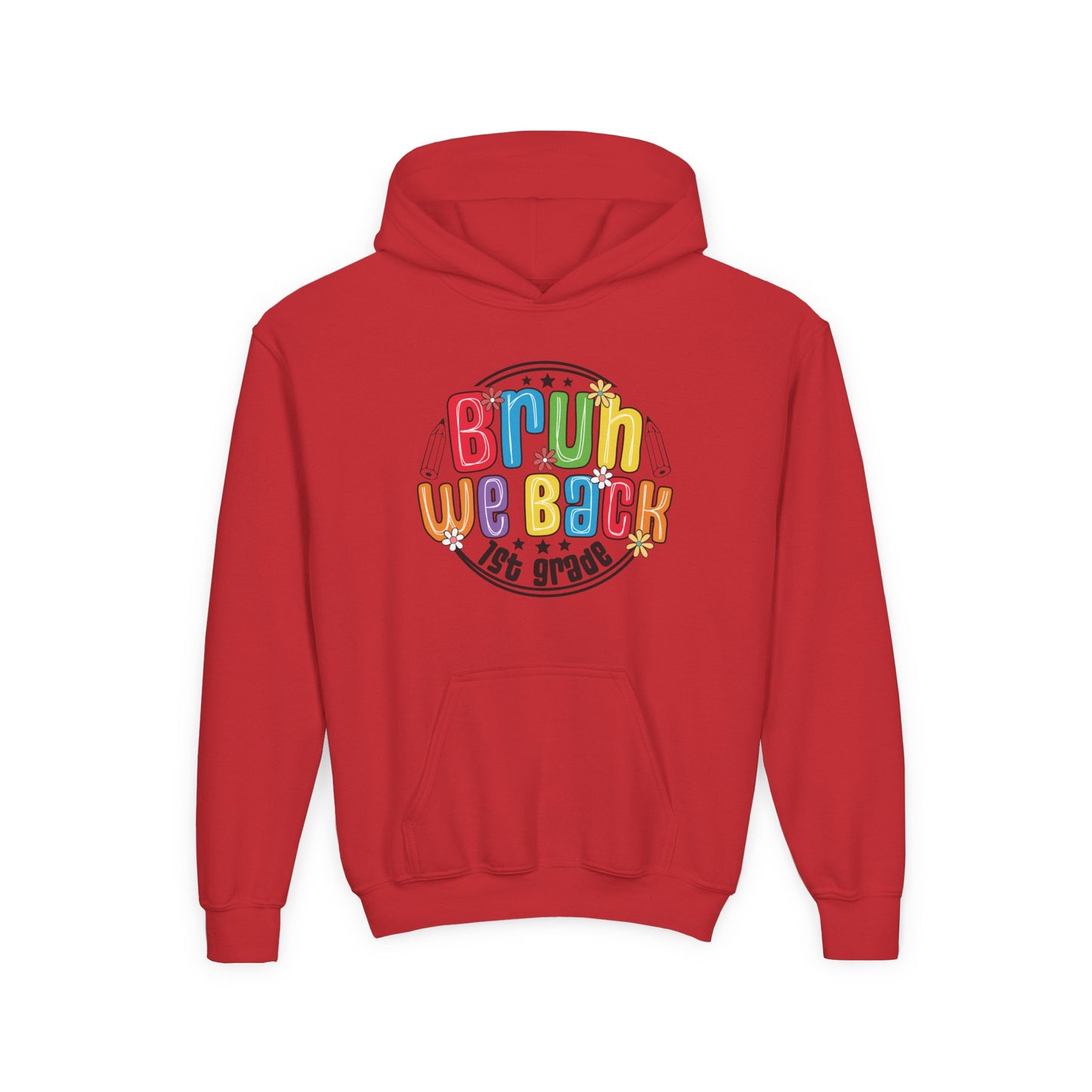 Colorful 1st Grade Hooded Sweatshirt, Back to School Gift, Youth Sweatshirt, Cheerful Hoodie for Kids, Fun Kids Apparel, Birthday Gift