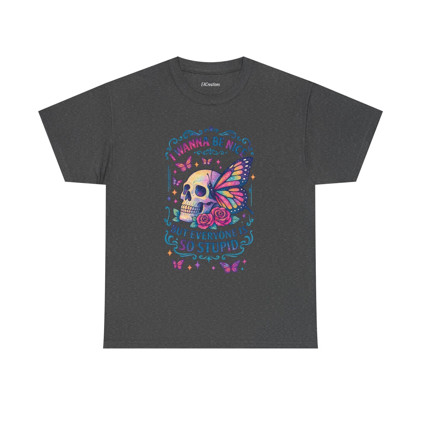 Colorful Skull & Butterfly Graphic Tee - Unique Gift for Halloween, Birthdays, Everyday Wear, Art Lovers, Funny Statement Shirt