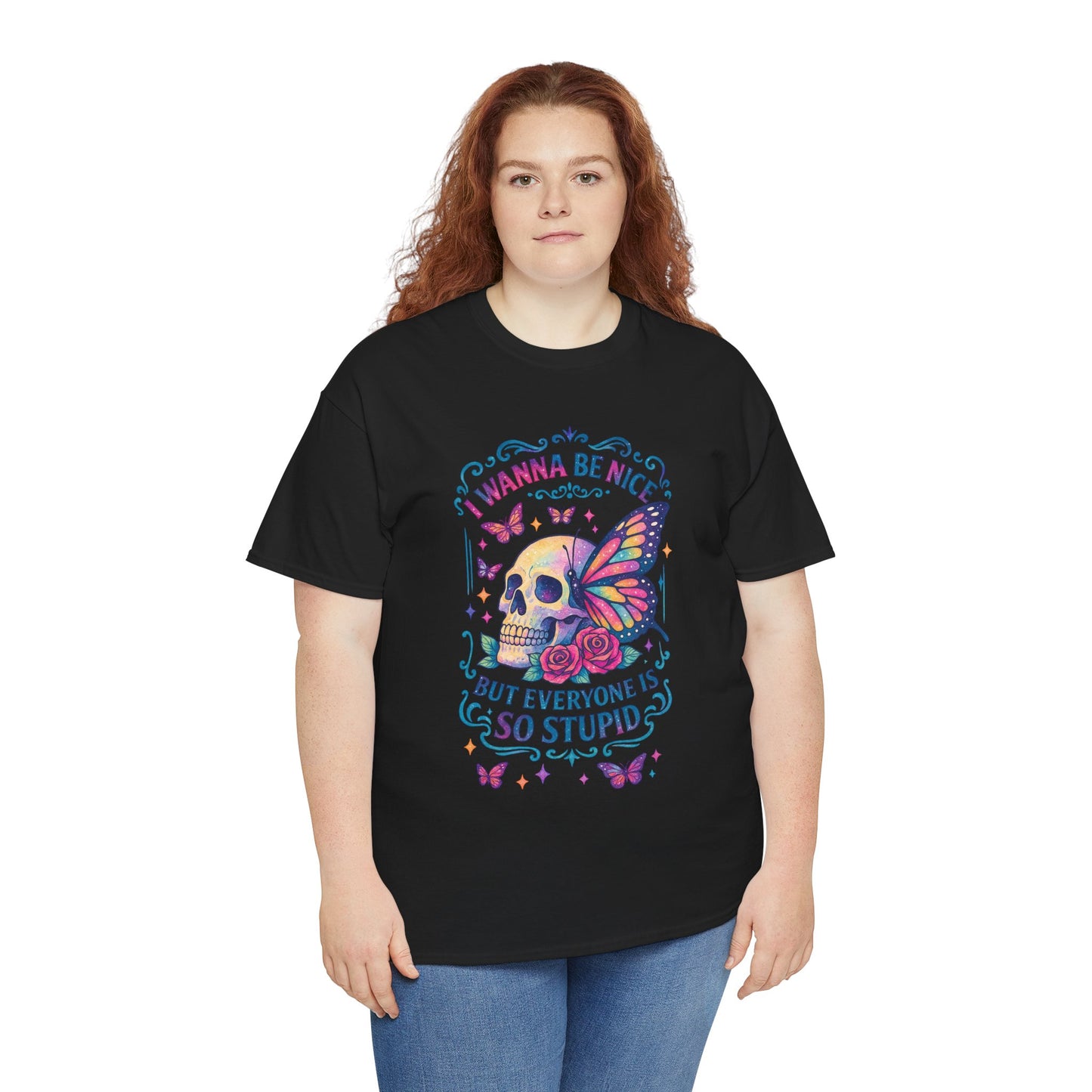 Colorful Skull & Butterfly Graphic Tee - Unique Gift for Halloween, Birthdays, Everyday Wear, Art Lovers, Funny Statement Shirt