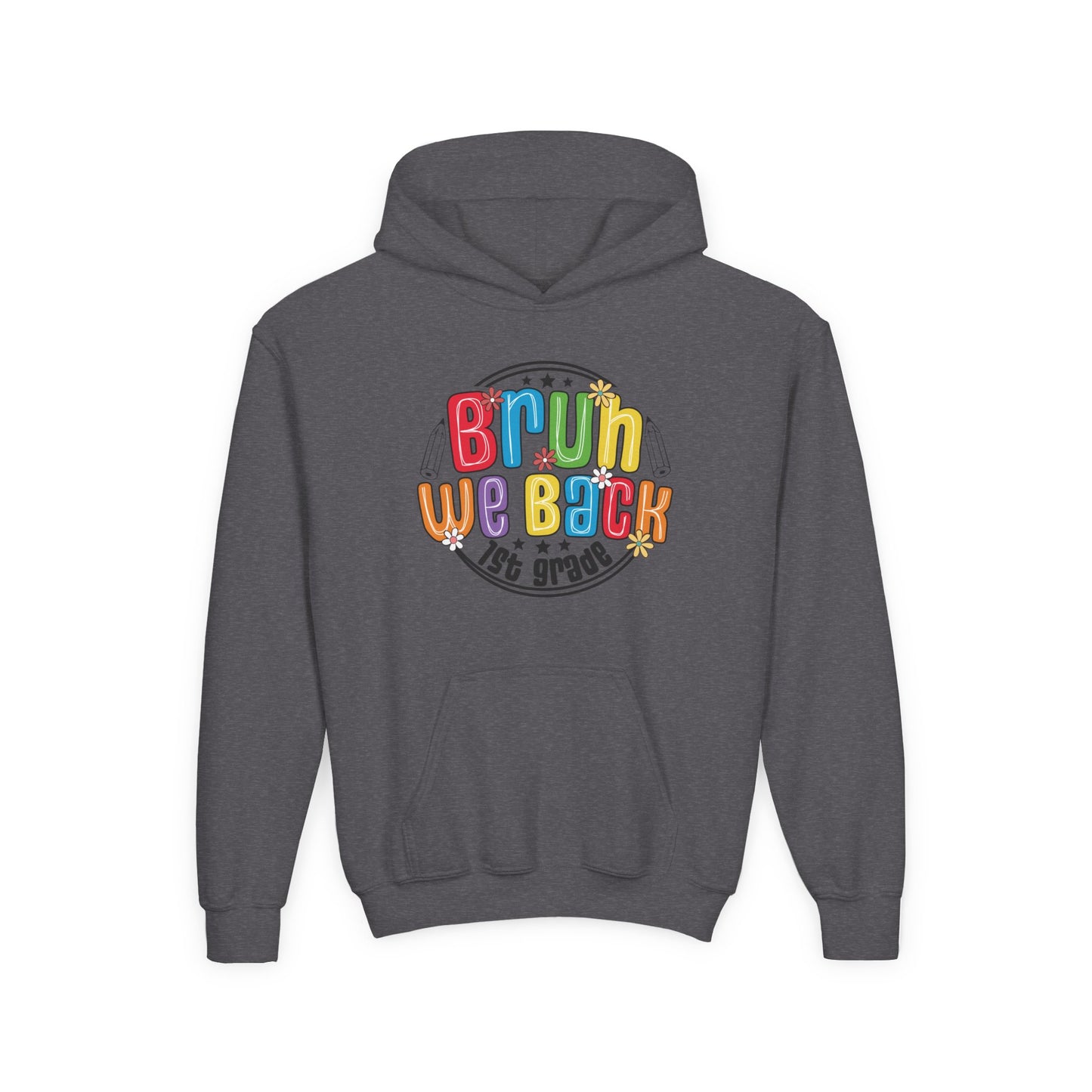 Colorful 1st Grade Hooded Sweatshirt, Back to School Gift, Youth Sweatshirt, Cheerful Hoodie for Kids, Fun Kids Apparel, Birthday Gift