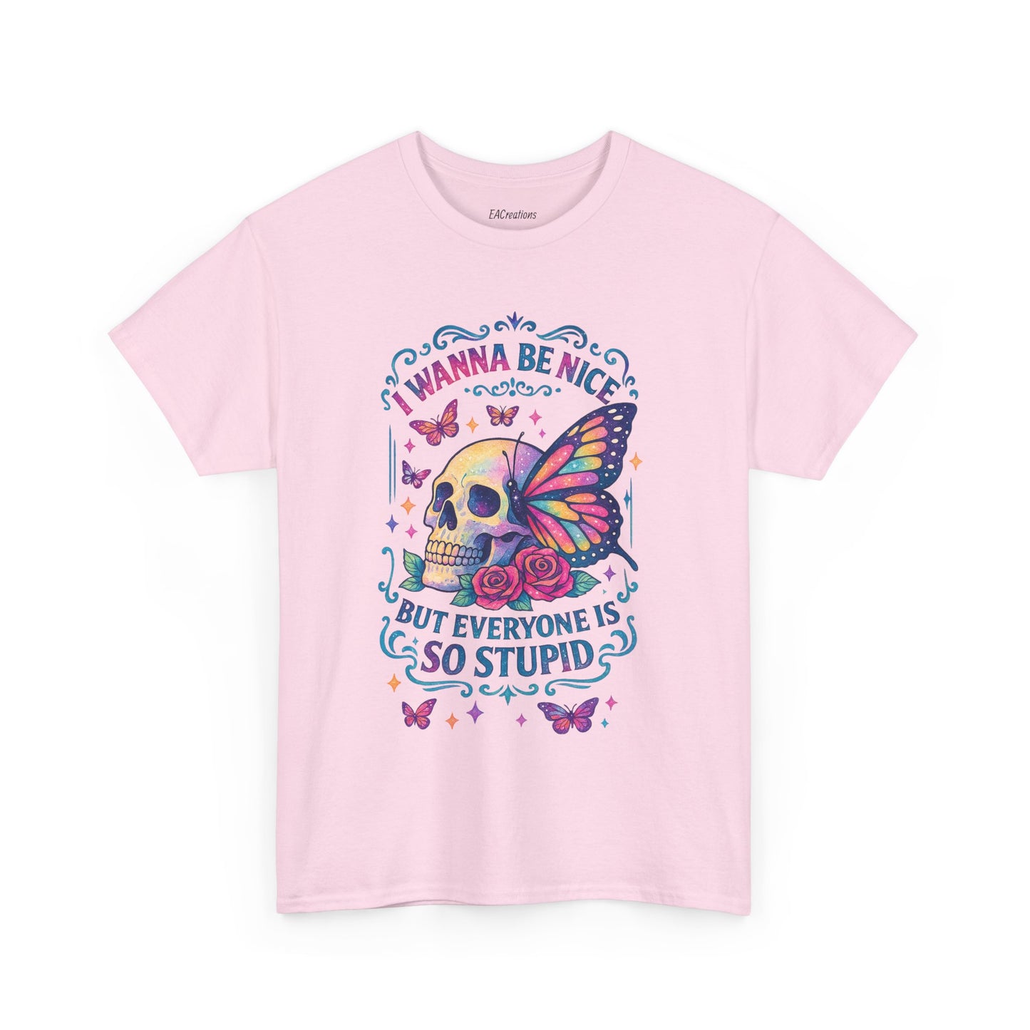 Colorful Skull & Butterfly Graphic Tee - Unique Gift for Halloween, Birthdays, Everyday Wear, Art Lovers, Funny Statement Shirt