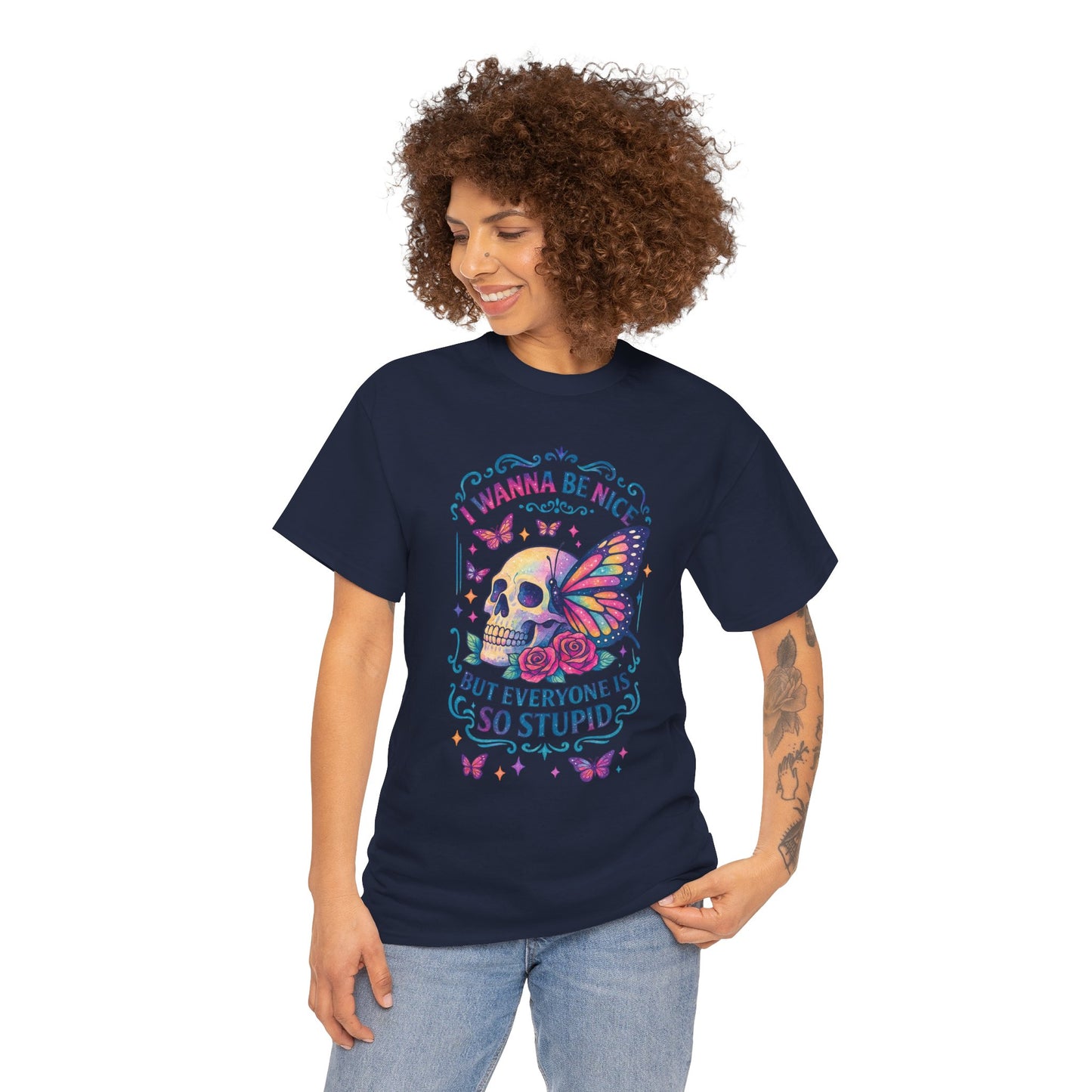 Colorful Skull & Butterfly Graphic Tee - Unique Gift for Halloween, Birthdays, Everyday Wear, Art Lovers, Funny Statement Shirt