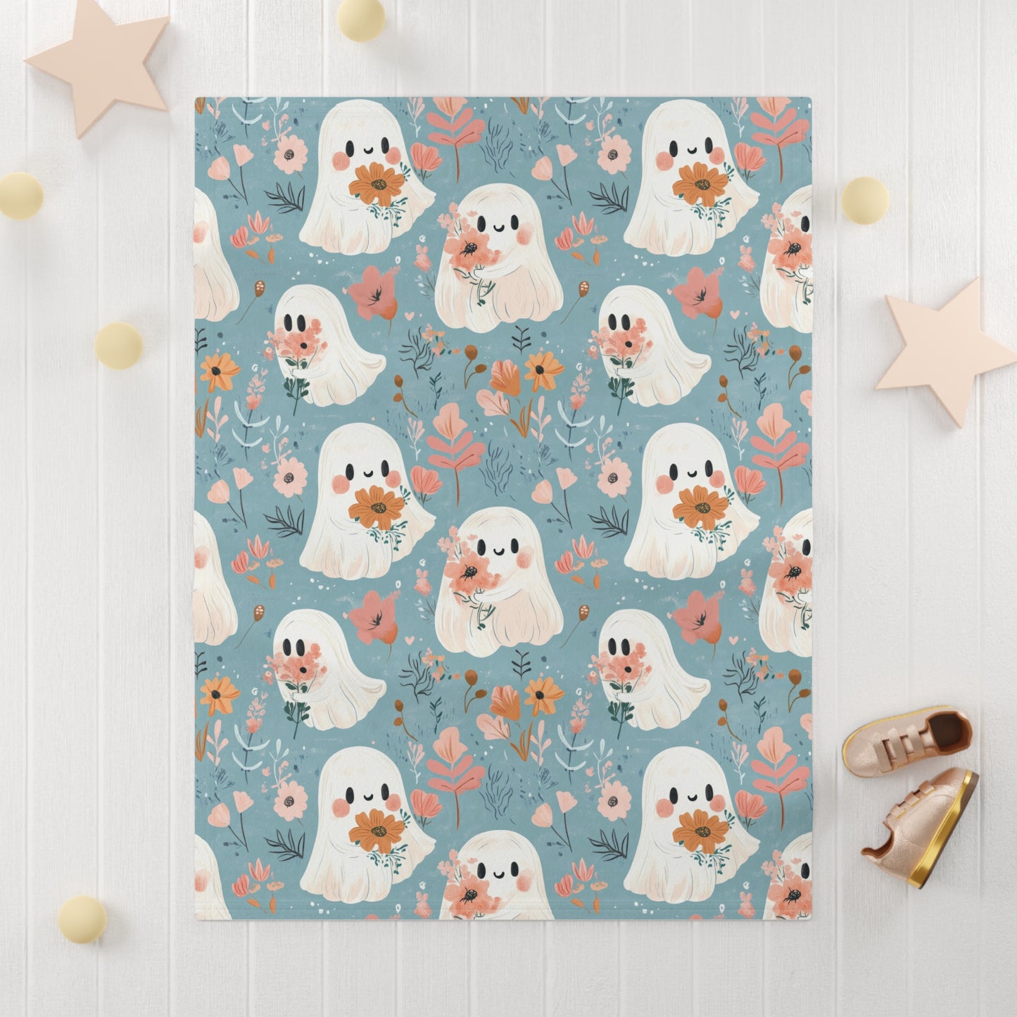 Cute Ghosts Fleece Baby Blanket | Cozy Nursery Decor, Halloween Gift, Soft Baby Shower Essential, Customizable Design, Eco-Friendly Material