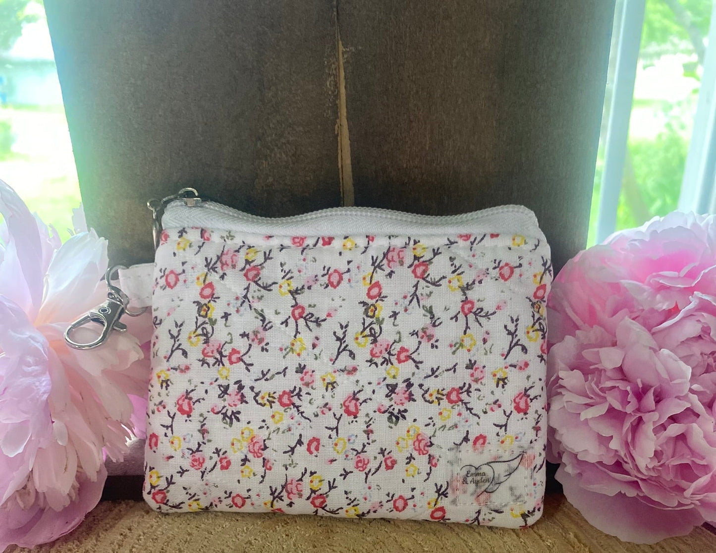 Tiny pink & yellow flower keychain wallet (Limited edition fabric)
