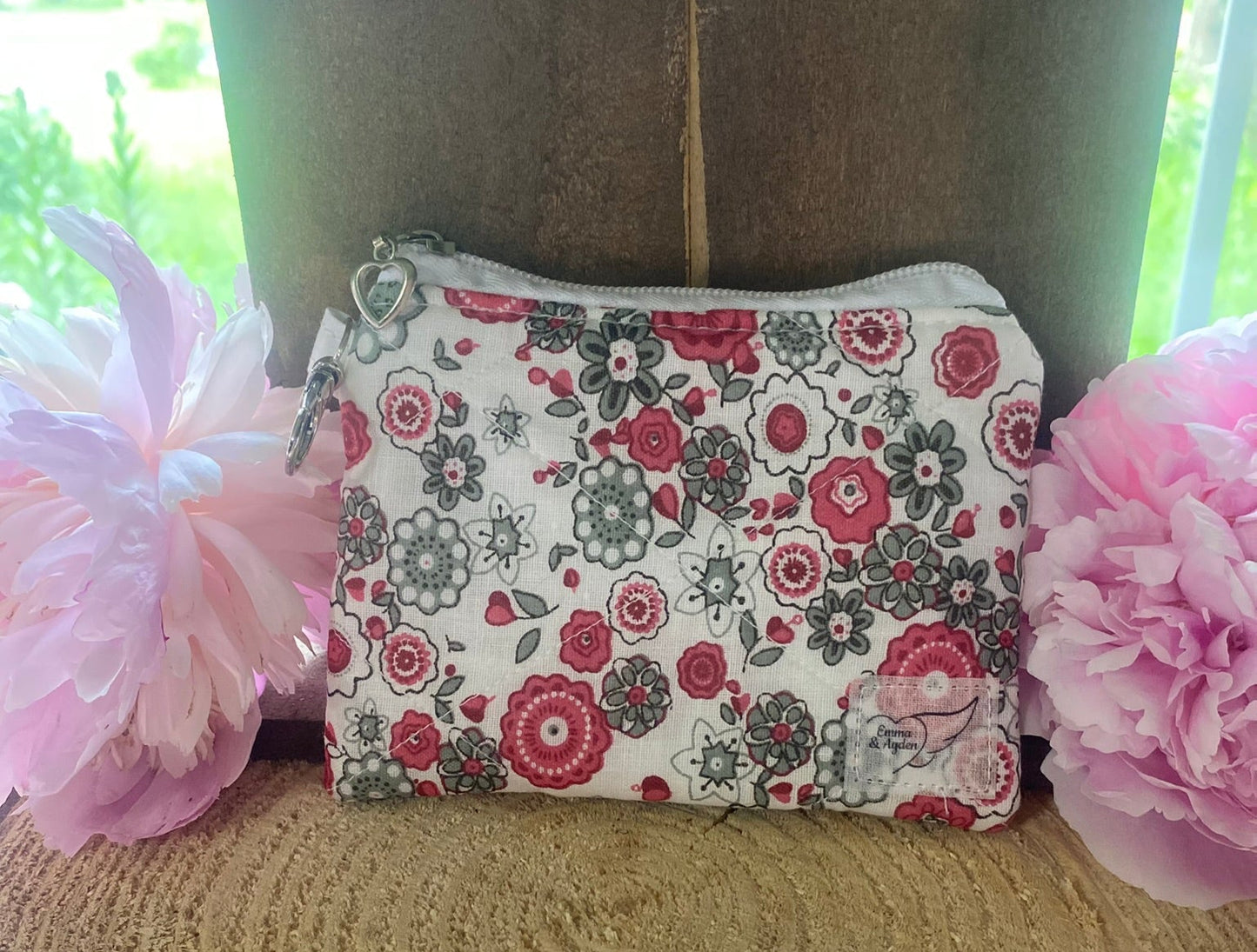 Red & Grey flower Keychain wallet (Limited Edition fabric)
