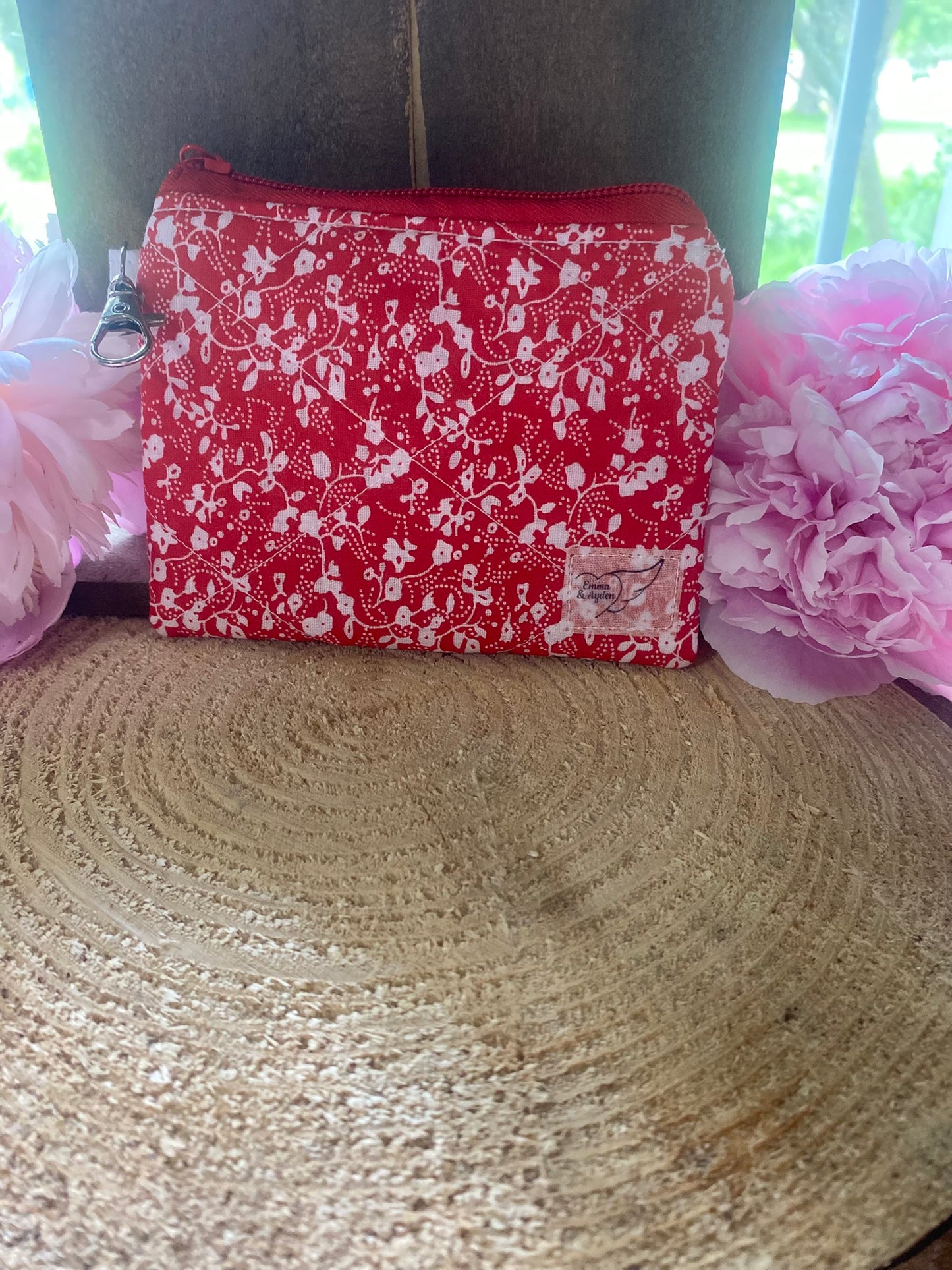 Red Floral Keychain Wallet (Limited Edition fabric)