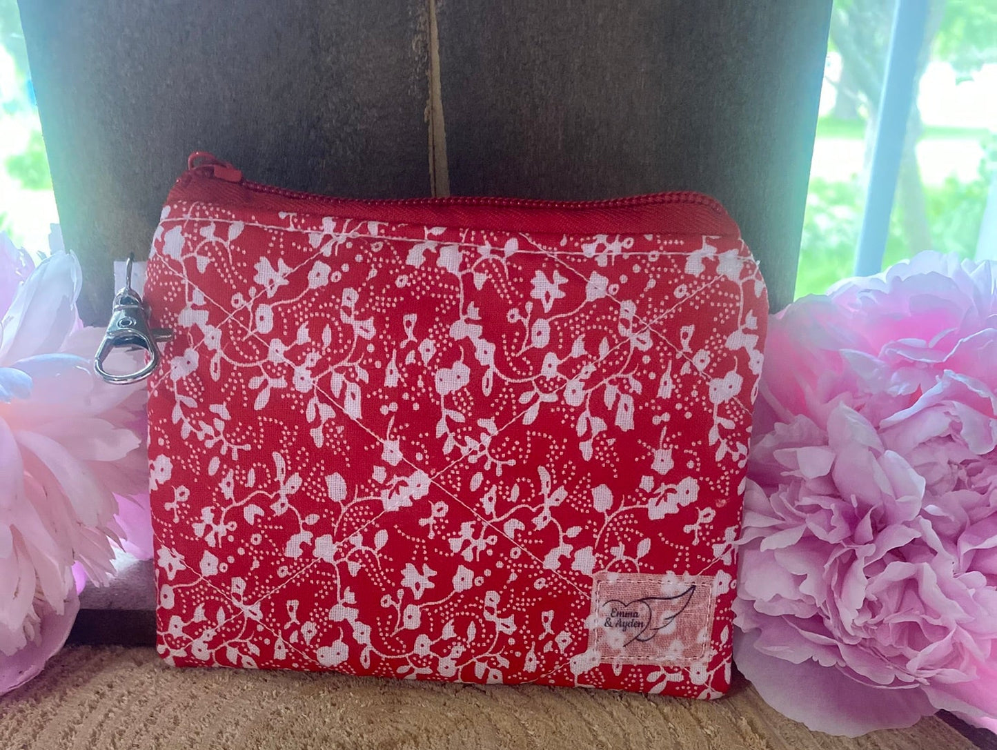 Red Floral Keychain Wallet (Limited Edition fabric)