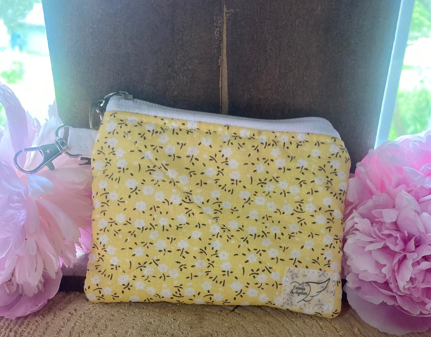 Yellow with White floral Keychain wallet (Limited Edition Fabric)