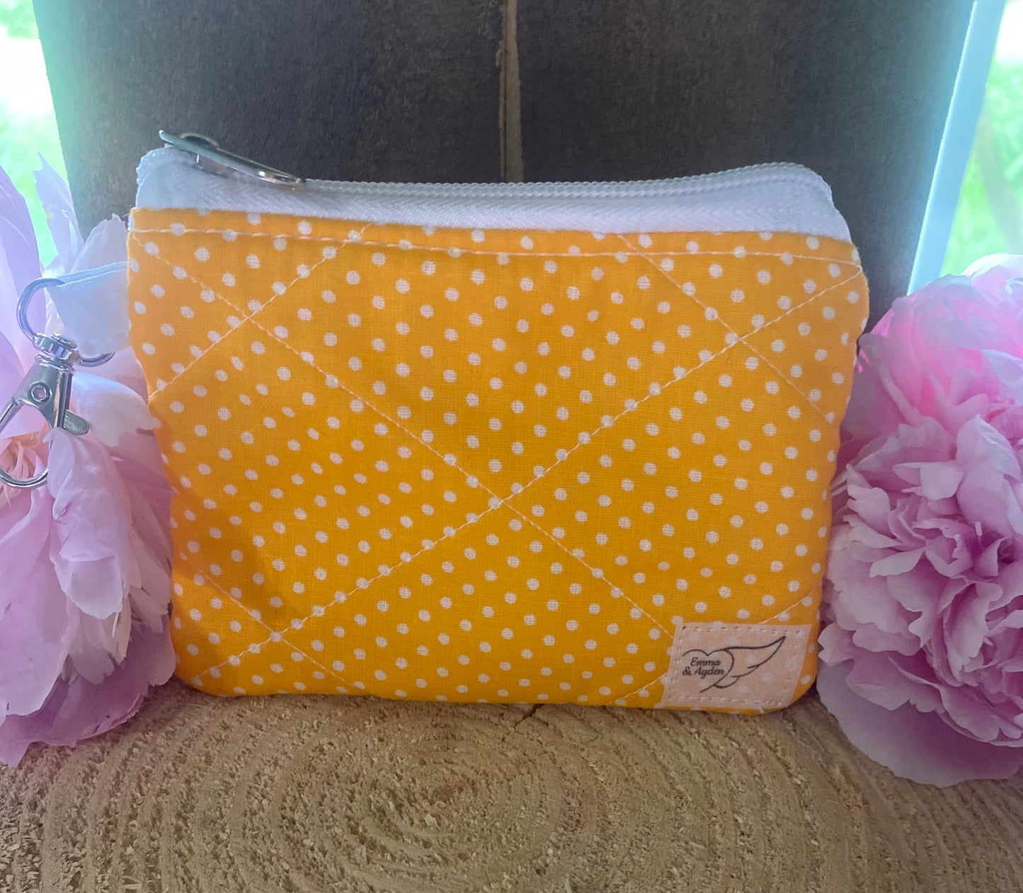 Dark Yellow & White polka dot Keychain wallet (Limited Edition Fabric)