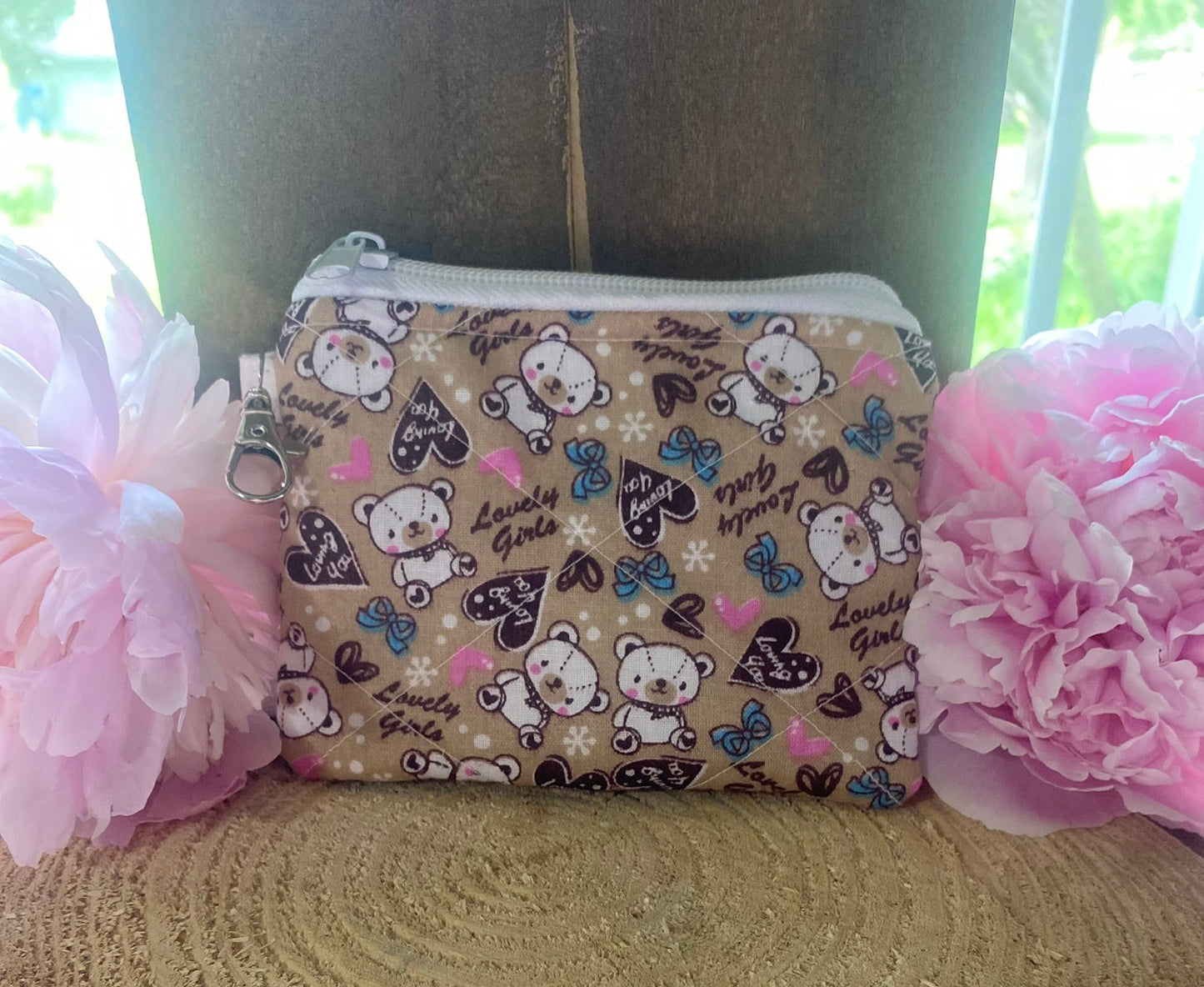 Brown Floral Keychain Wallet (limited Edition fabric)