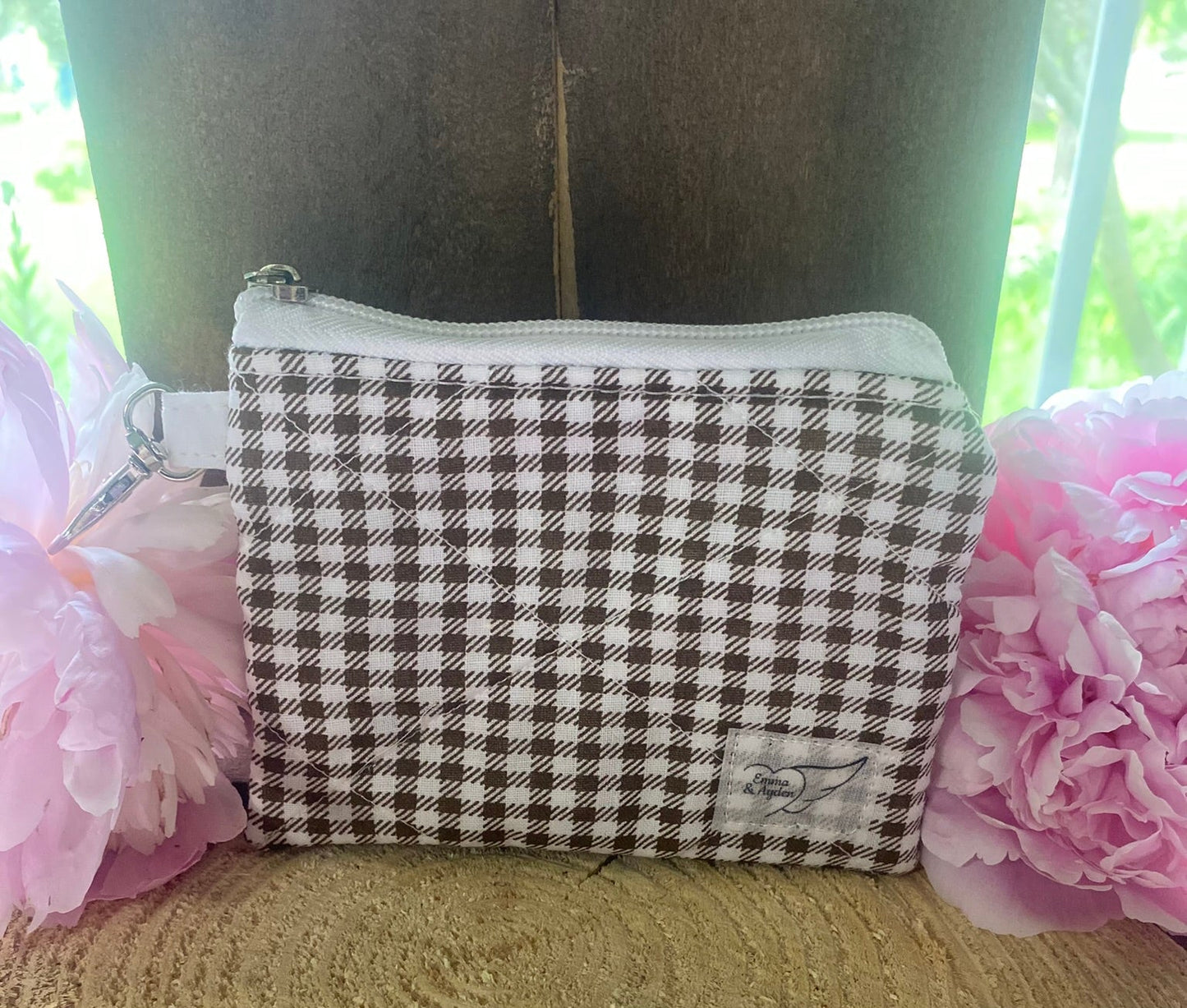 Brown Gingham Keychain Wallet