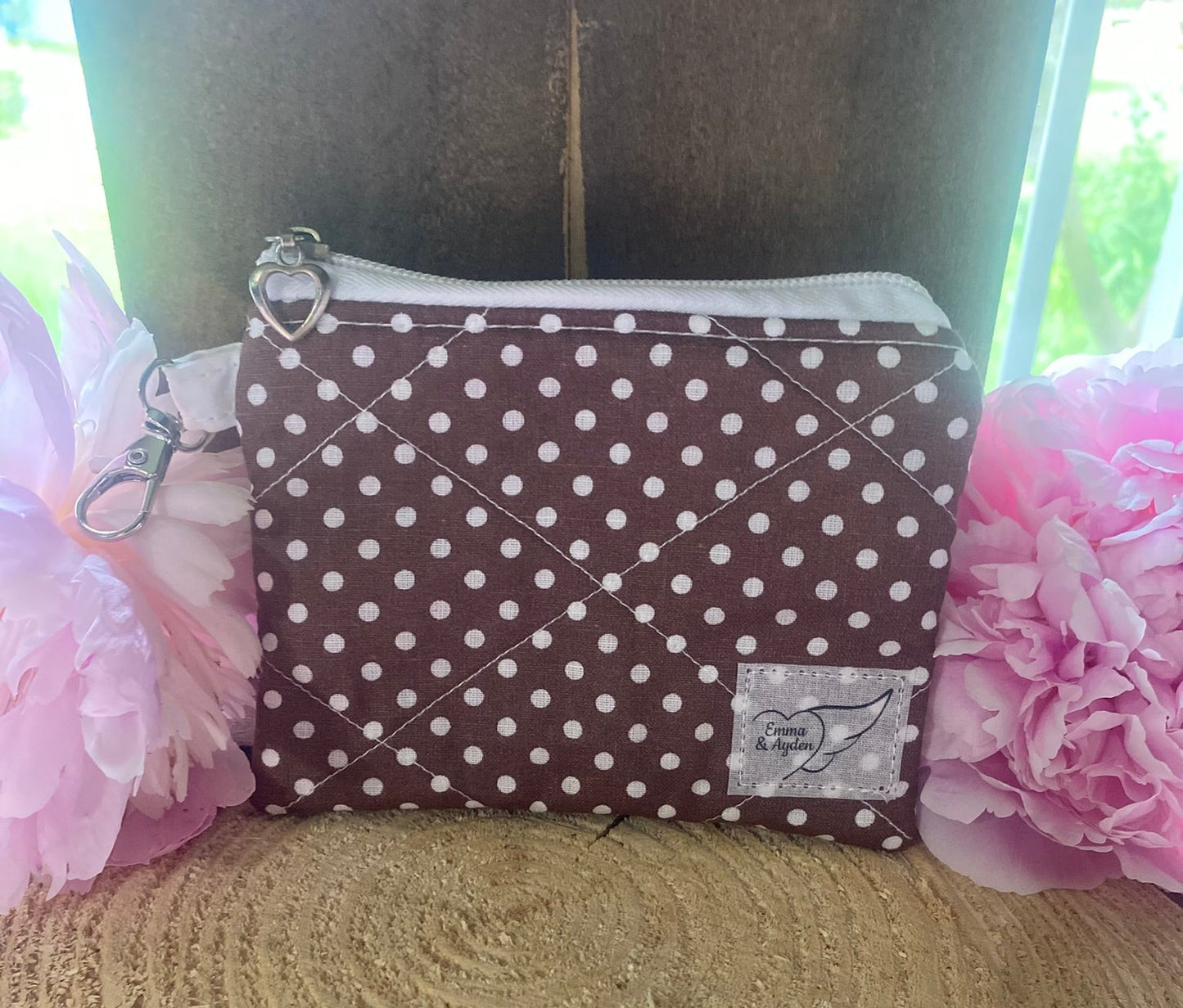 Brown & White Polka Dot Keychain wallet