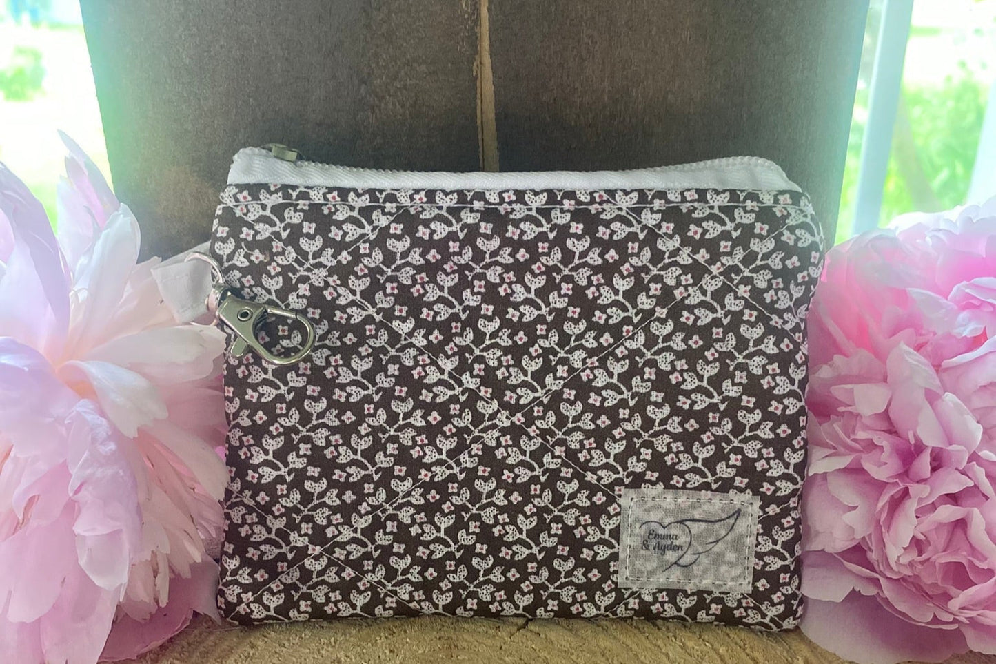 Brown & White Floral Keychain Wallet