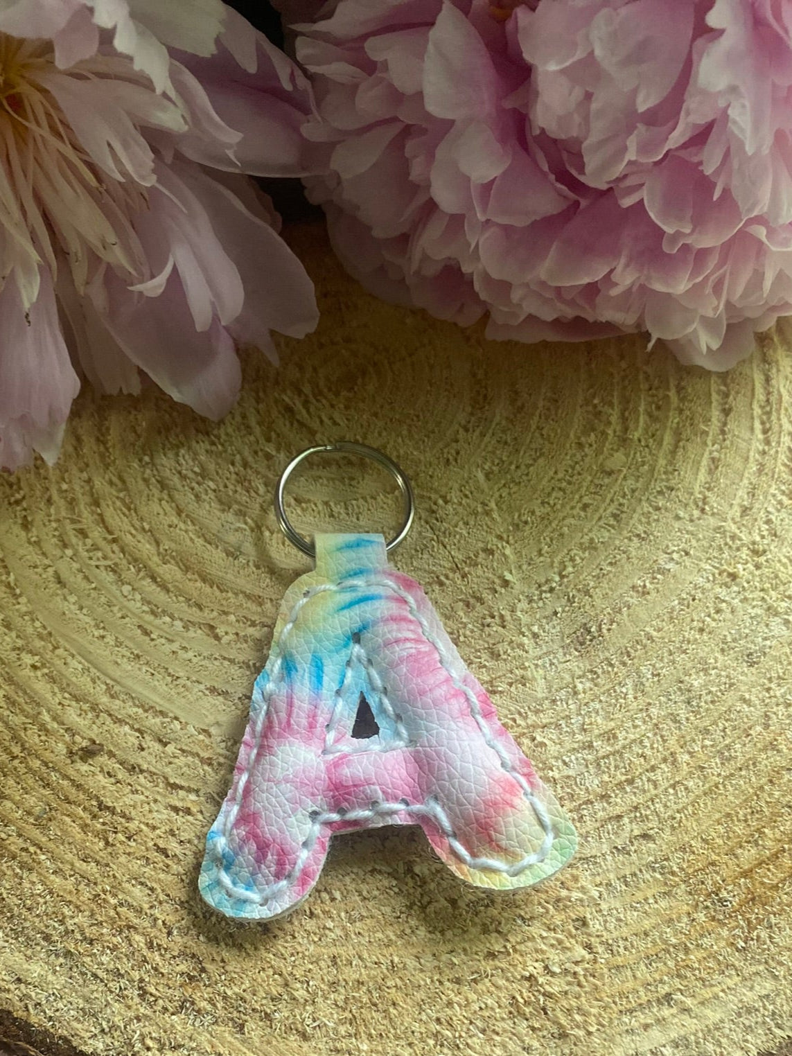 Letter A tie dye Faux Leather keychain