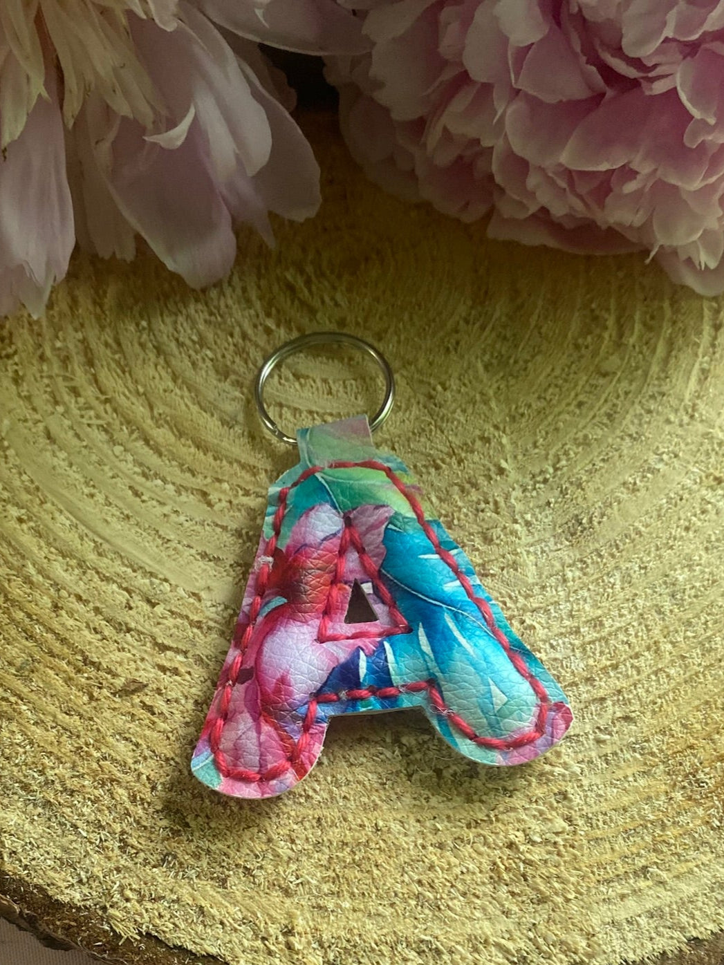 Letter A Tropical faux leather Keychain