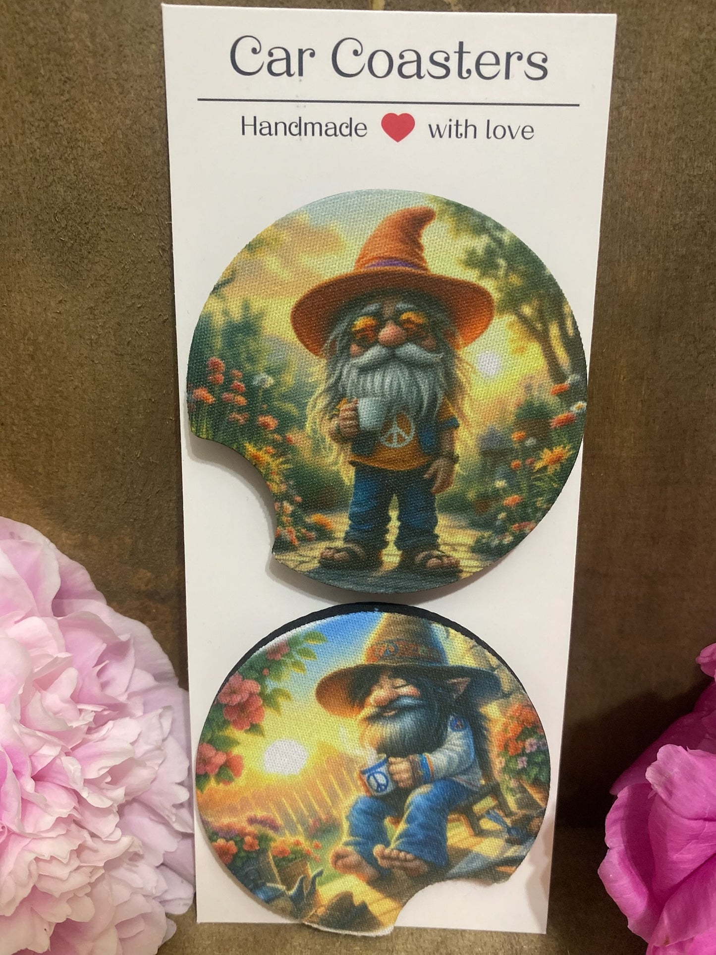Hippie Gnome Coffee Break Car Coaster set