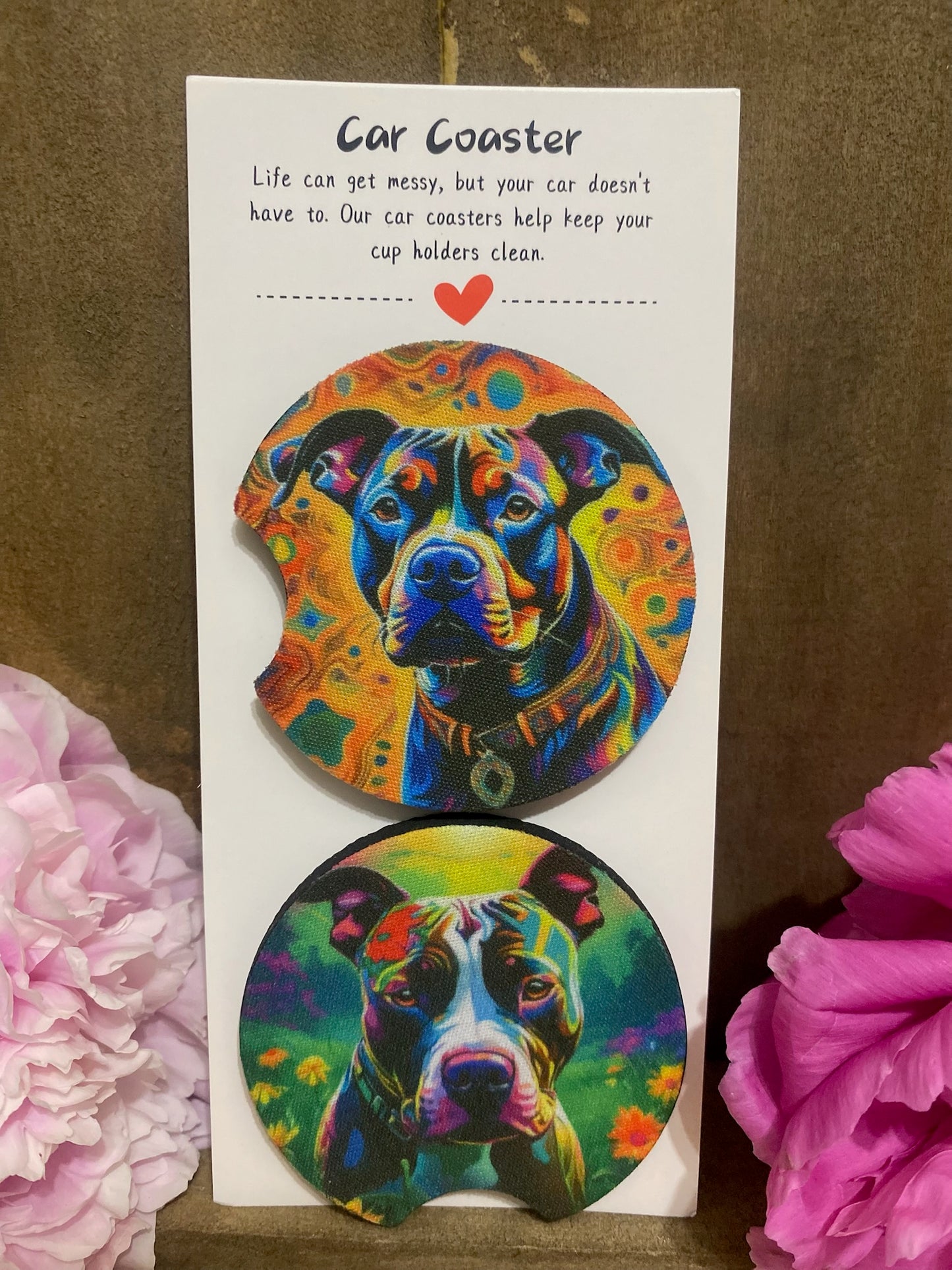 Neon Pit Bull Car Coaster set
