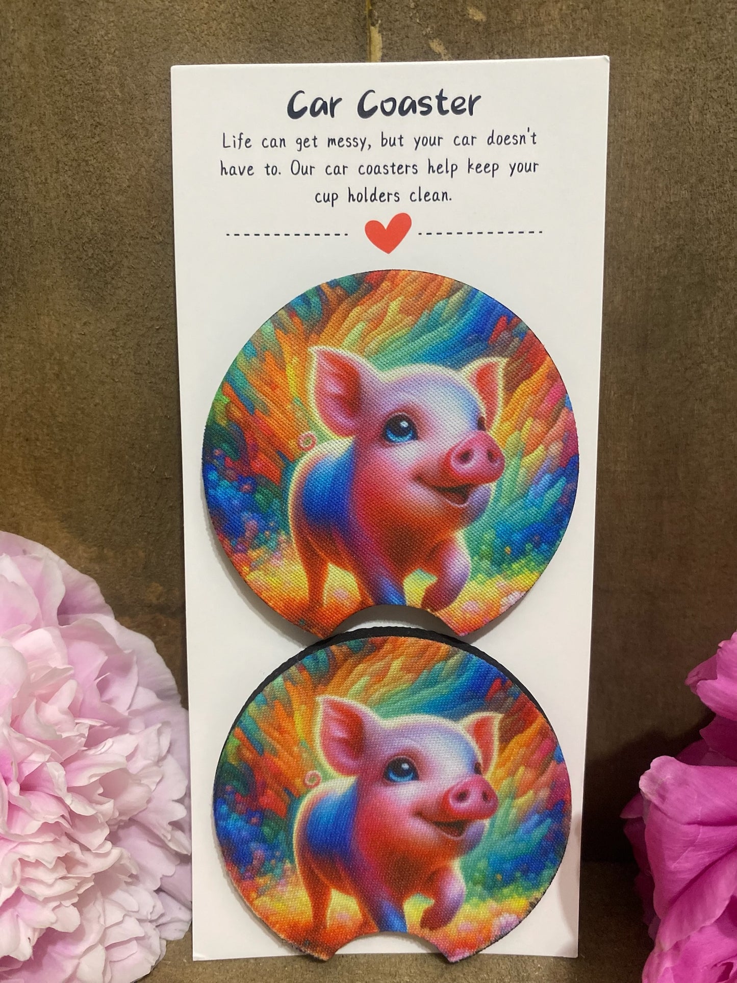 Neon Pig Car Coaster set