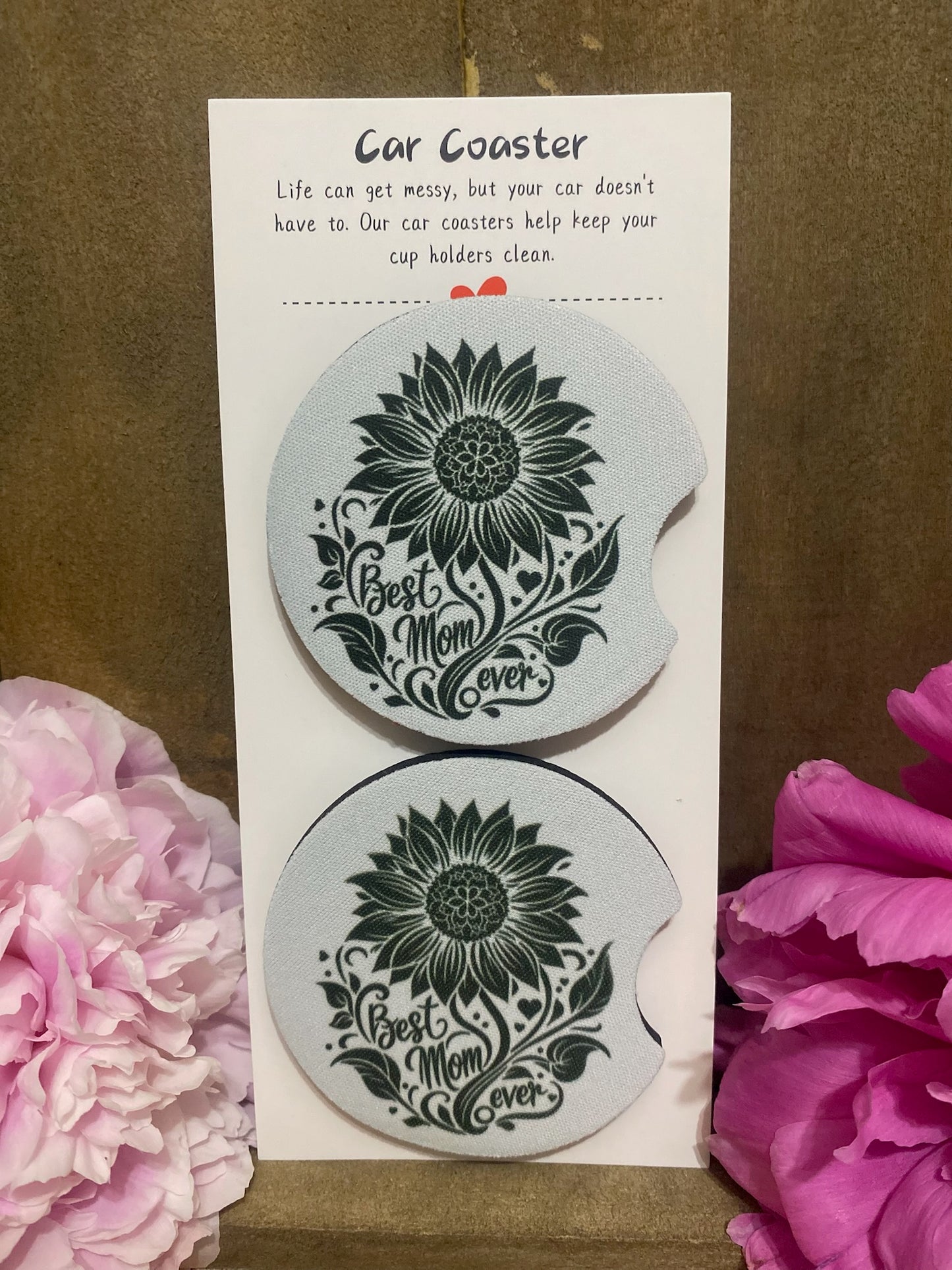Best Mom White & Black Car Coaster set