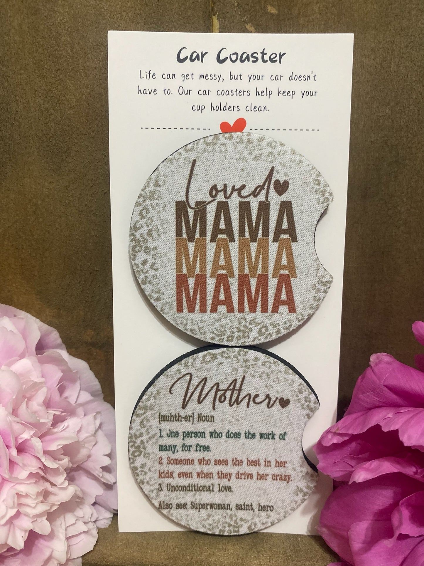 Loved Mama/ Mother Definition Car Coaster set