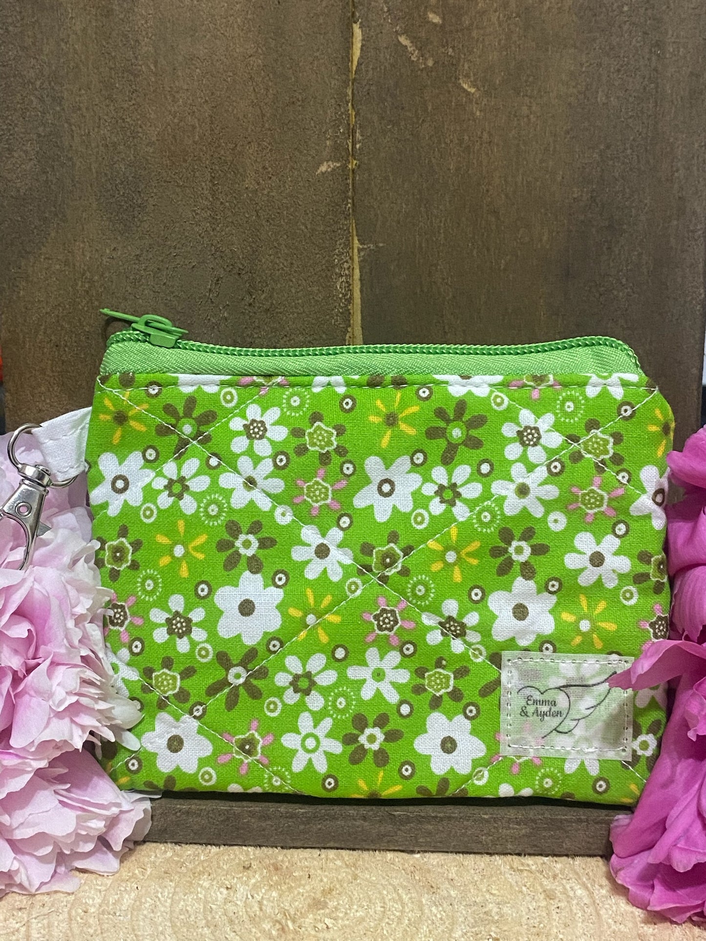 Green and white flower Keychain wallet