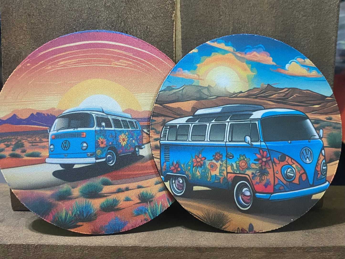 Hippie van in desert 4 inch coaster set