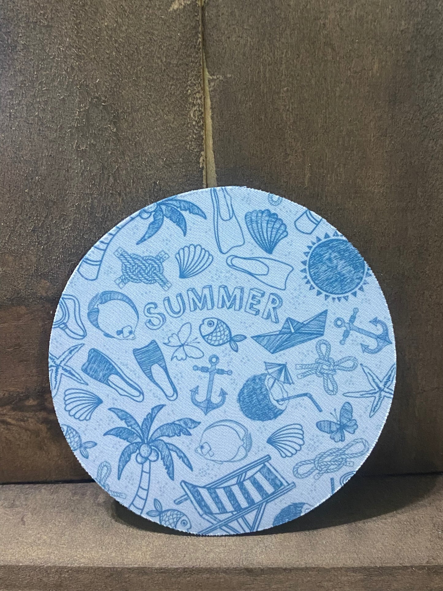 Blue and White Beach 4 inch Coaster set