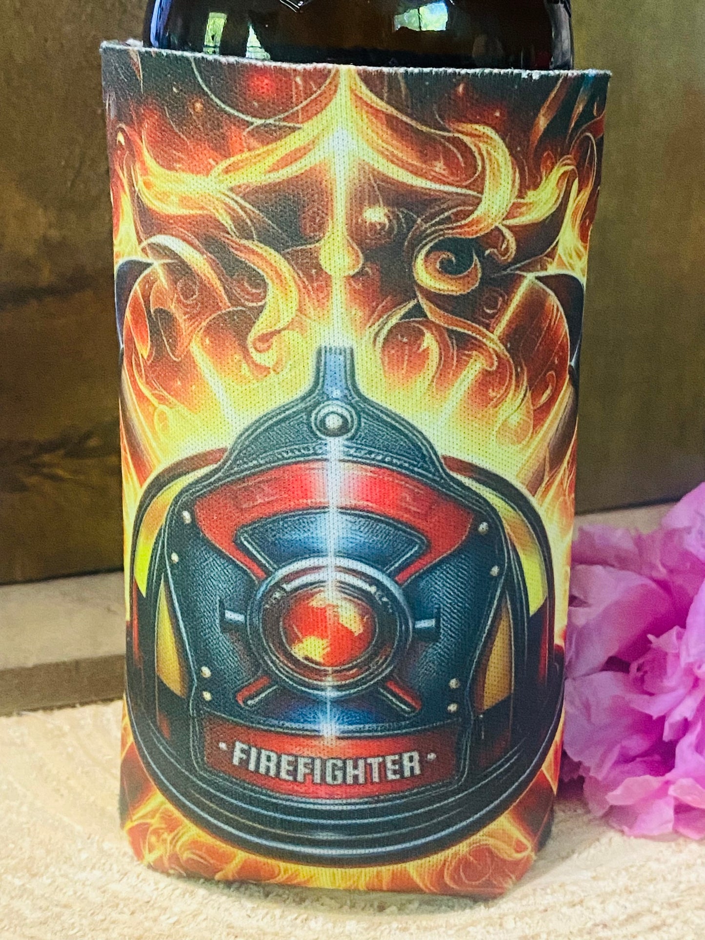 Firefighter slim can/ bottle koozie