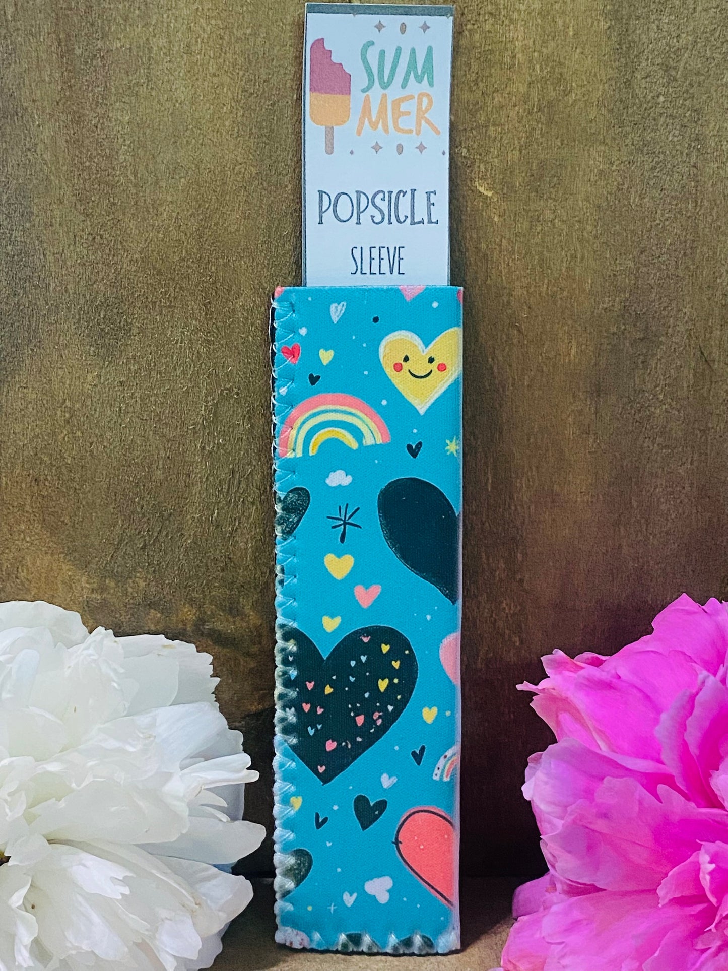 Freeze pop sleeve Blue with Hearts
