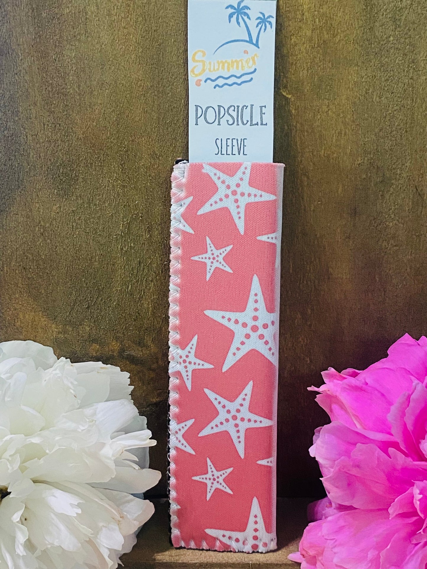 Freeze pop sleeve Pink with starfish