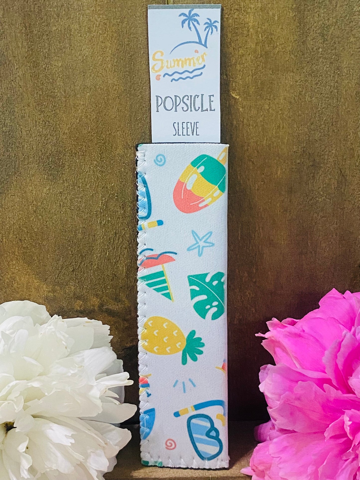 Freeze pop sleeve White with Goggles, pineapples and popsicle