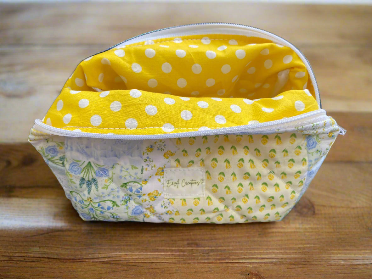 Yellow and Blue Floral Picnic Large Make up bag