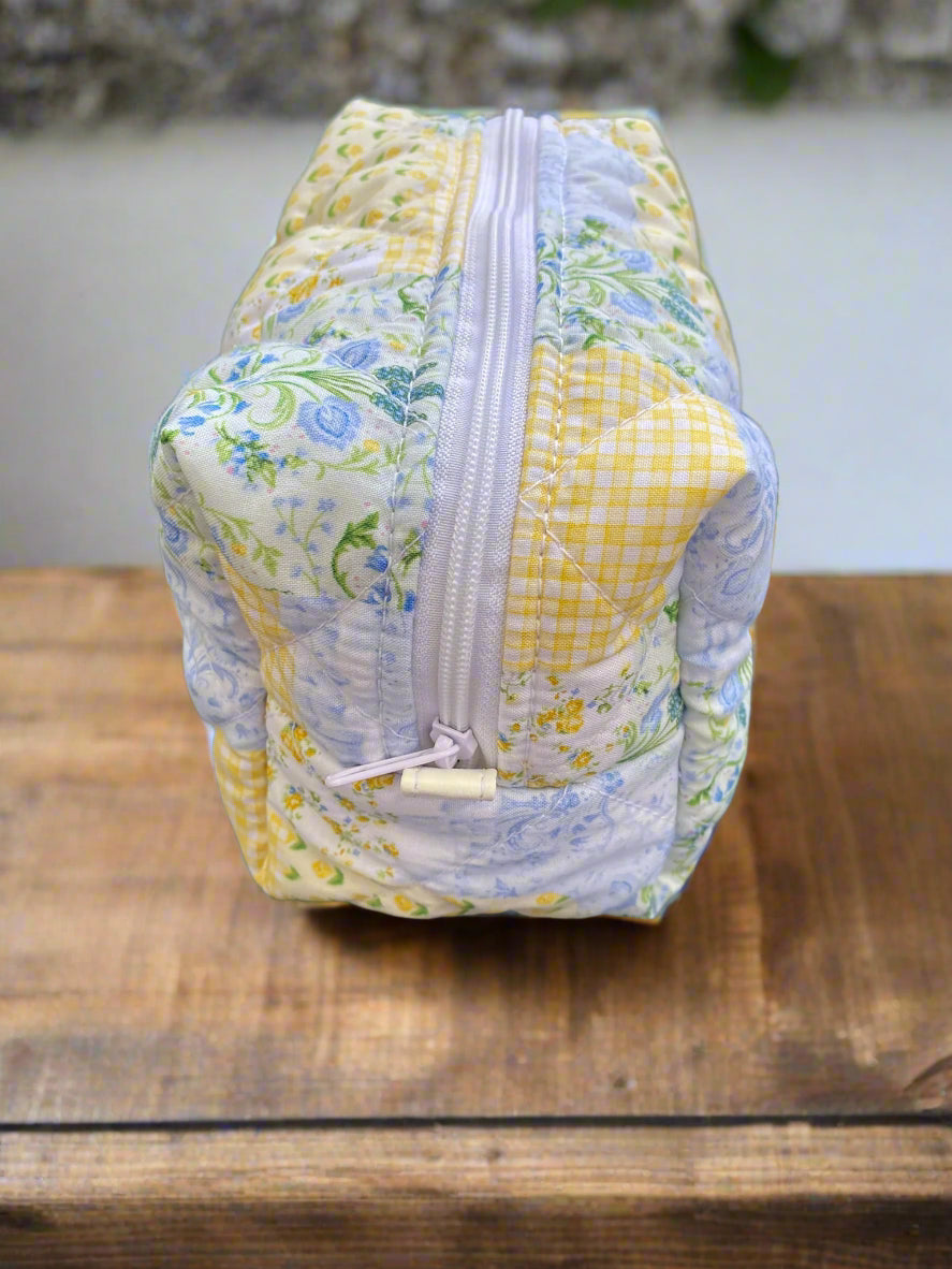 Yellow and Blue Floral Picnic Large Make up bag