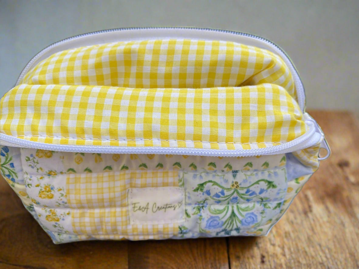 Yellow and Blue Floral Picnic Medium make up bag