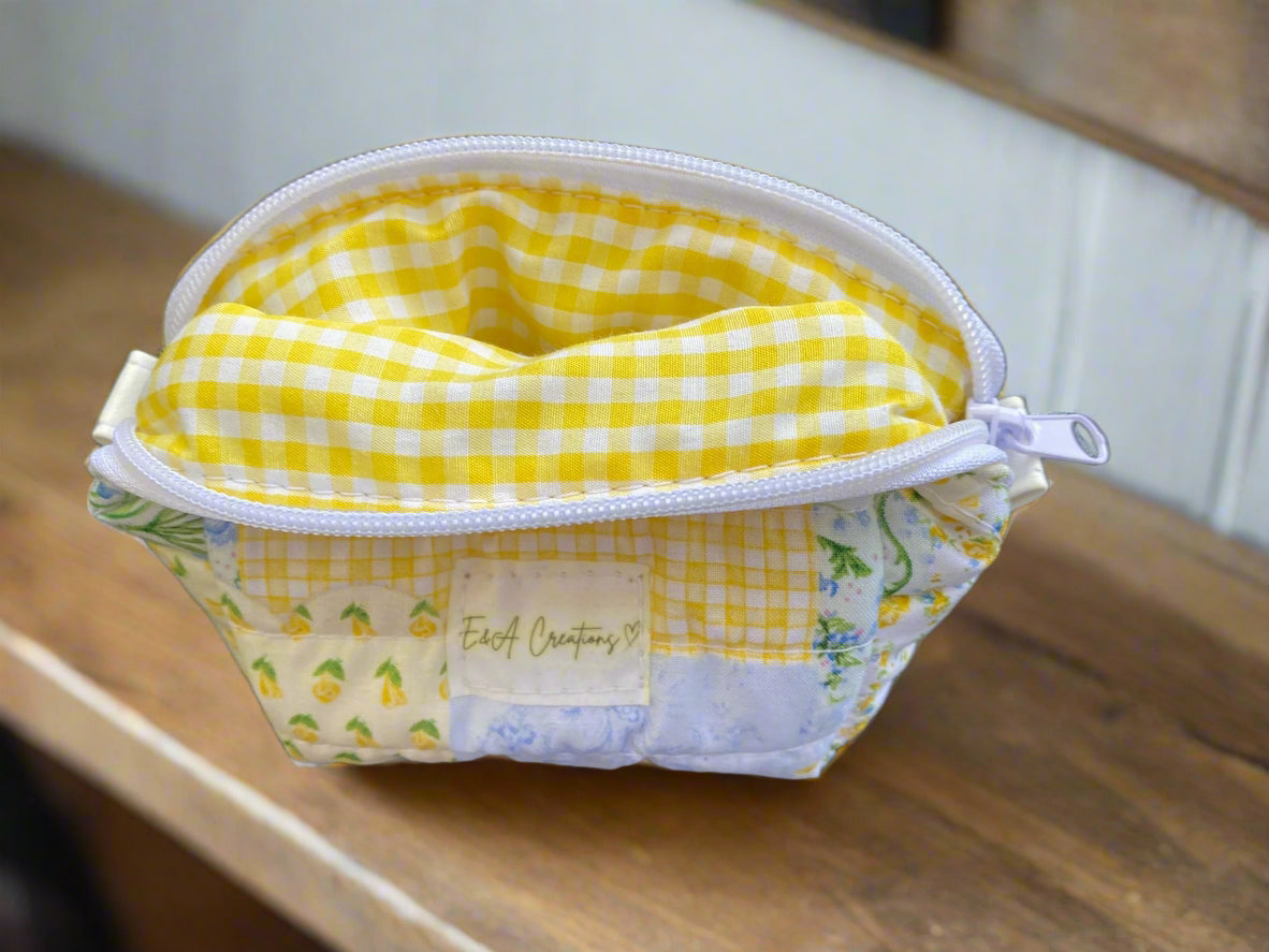 Yellow and Blue Floral Picnic Mini Make up bag