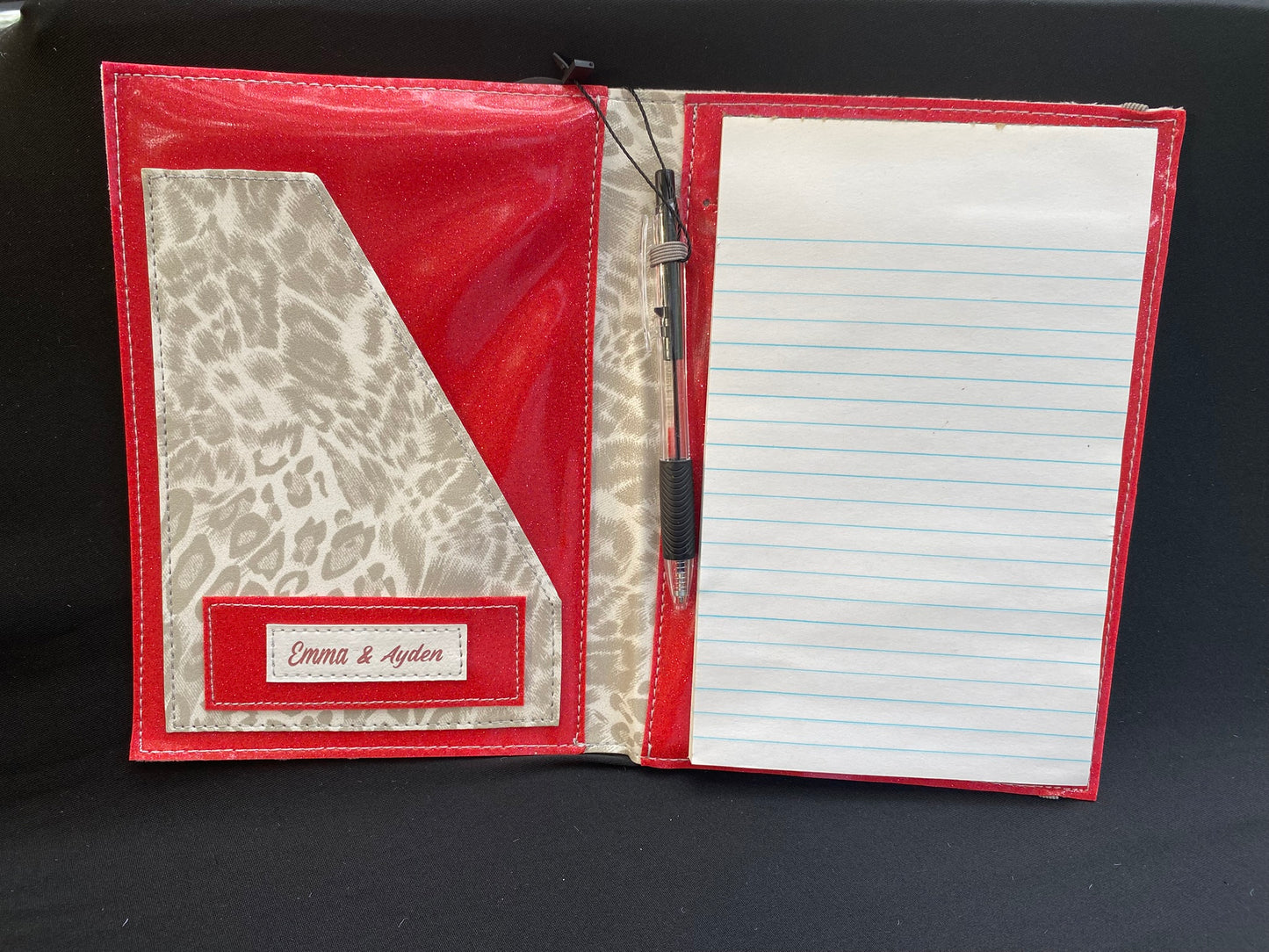 Grey and white Leopard Notepad cover with pen and 5x7 Jr Legal pad