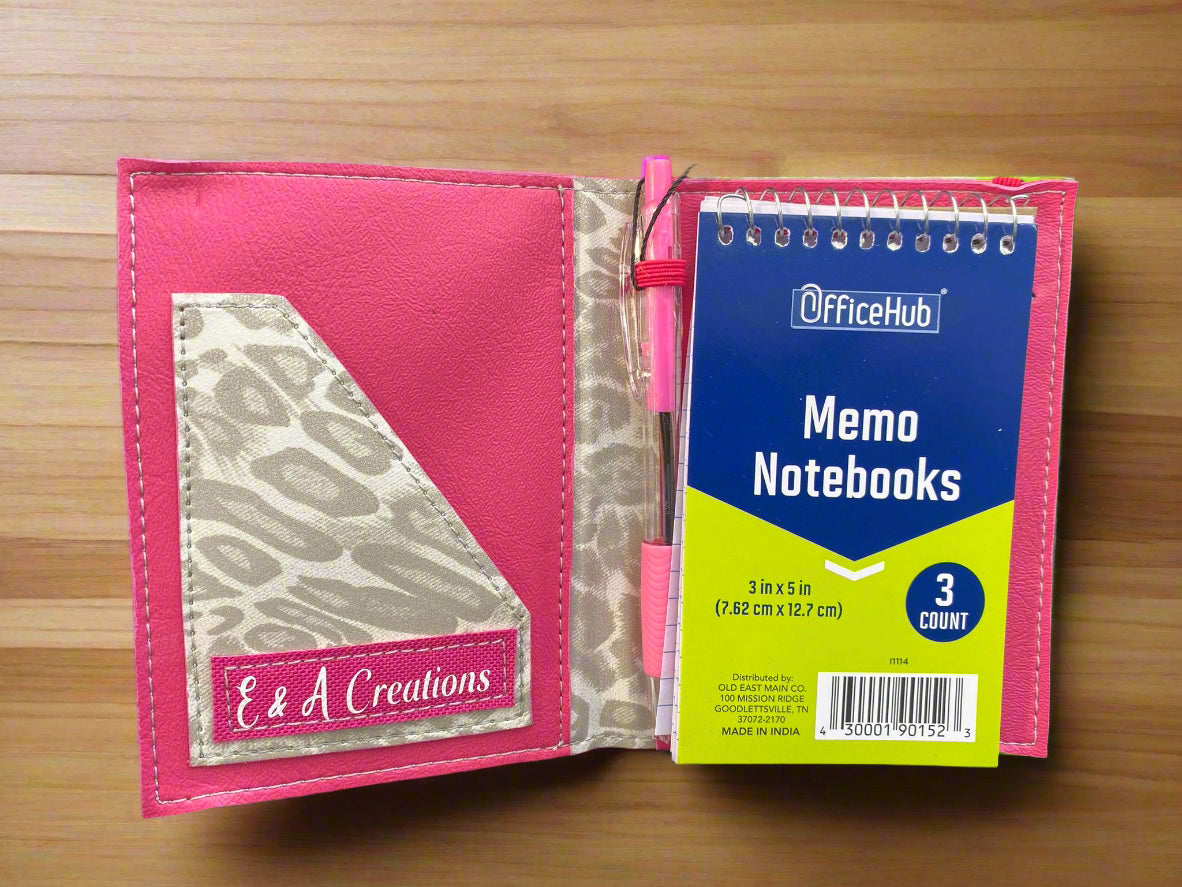 Grey and white Leopard mini Notepad cover with pen and 3x5 memo pad