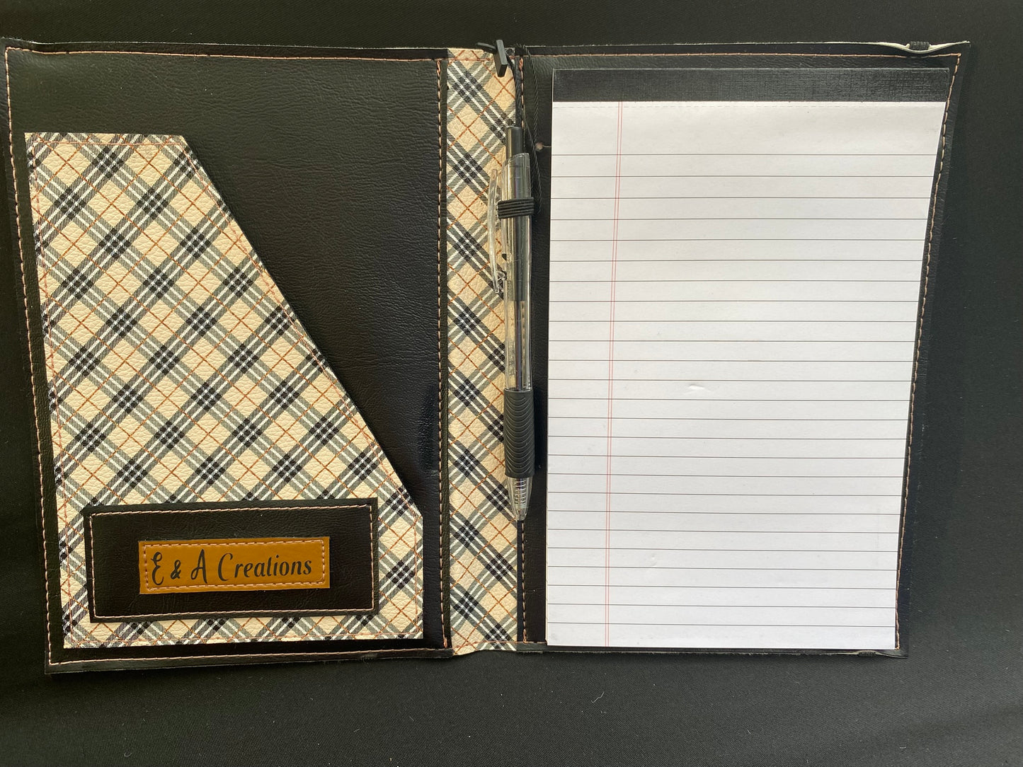 Plaid Notepad cover with 5x7 jr legal pad and pen