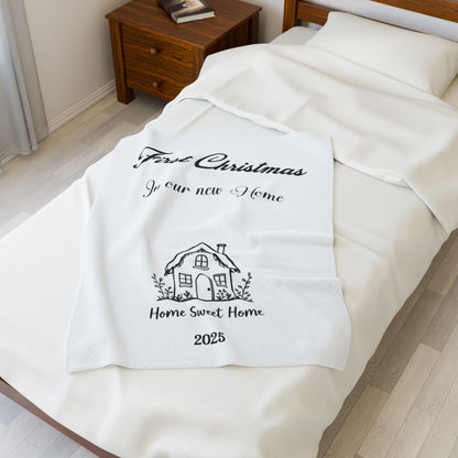 Personalized First Christmas In our new home Plush Blanket, Cozy Home Decor, New Home Gift, Holiday Gift, Warm Throw for Couples