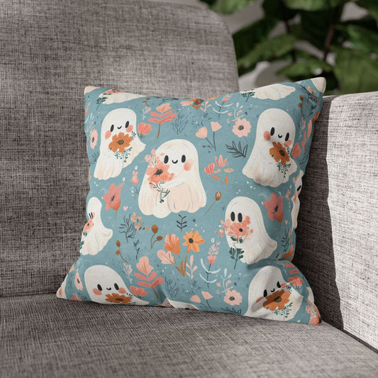 Cute Ghost Floral Pillowcase, Cozy Home Decor, Halloween Decor, Gift for Kids, Bedroom Accessories, Whimsical Cushion Cover