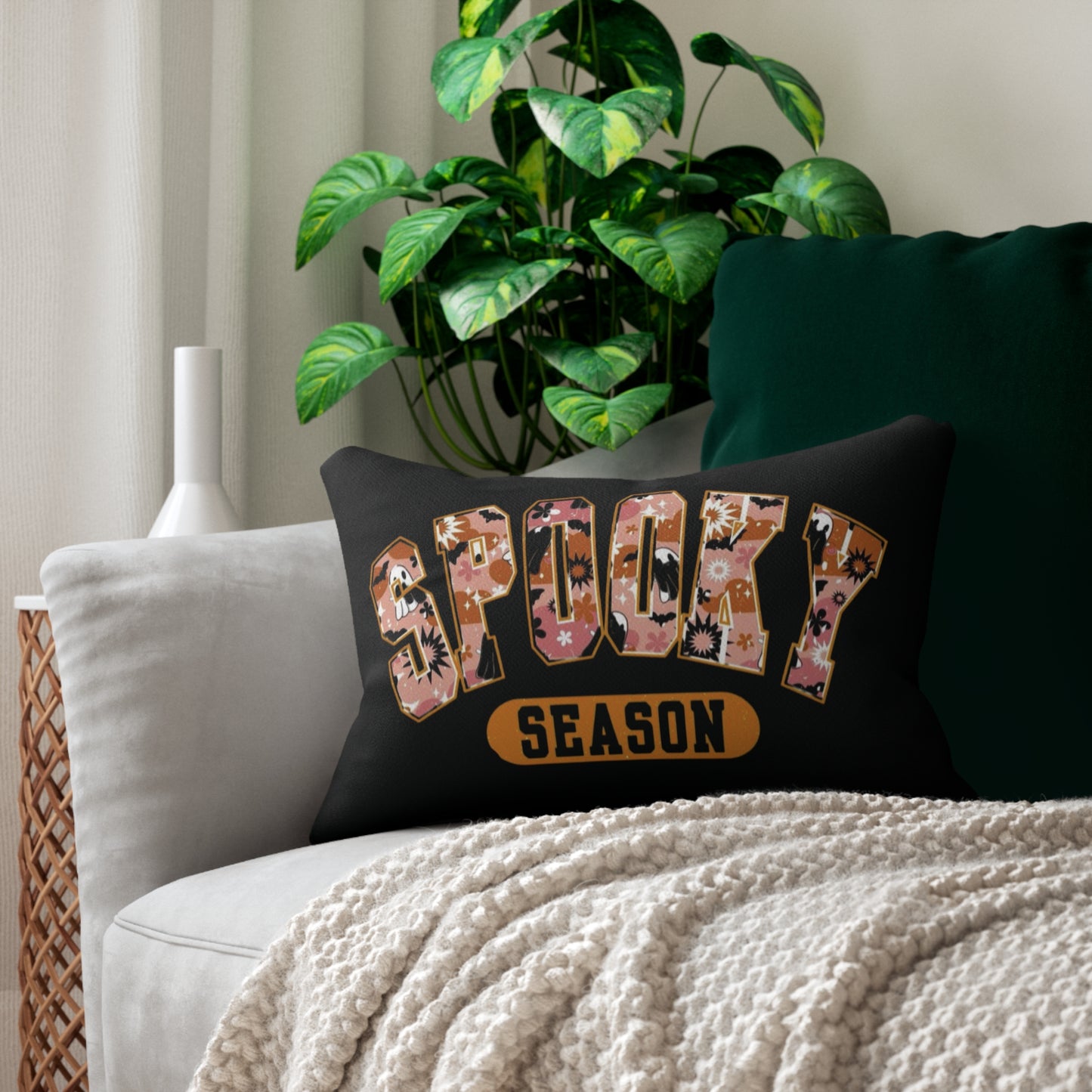 Spooky Season Lumbar Pillow - Cozy Halloween Home Decor, Throw Pillow for Fall, Autumn Cushion, Spooky Vibes, Seasonal Accent
