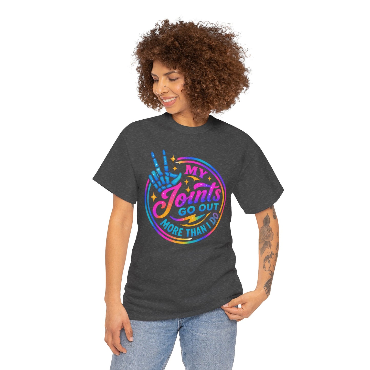 My Joints Go Out Unisex Heavy Cotton Tee, Humor Tee, Gift for Joint Pain Relief, Funny Tee for Seniors, Relaxed Fit, Wellness Gift