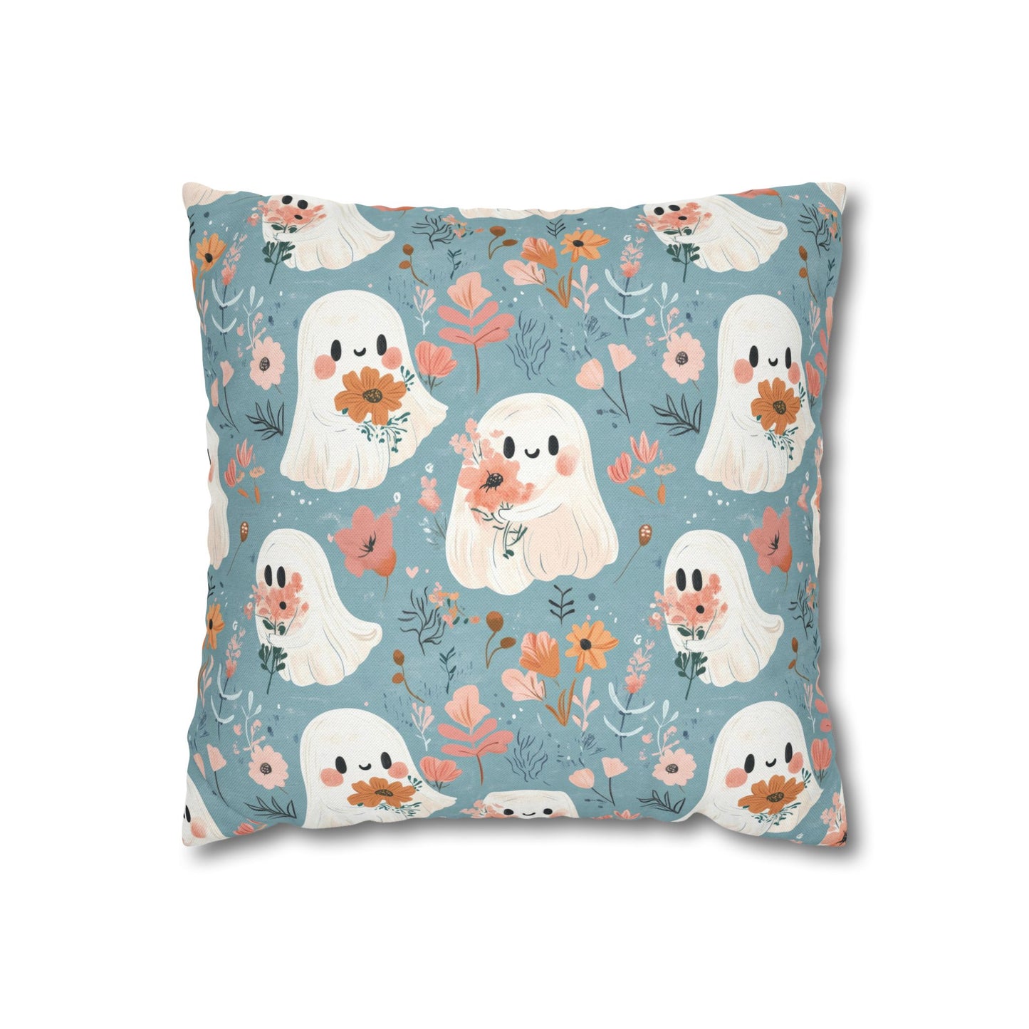 Cute Ghost Floral Pillowcase, Cozy Home Decor, Halloween Decor, Gift for Kids, Bedroom Accessories, Whimsical Cushion Cover